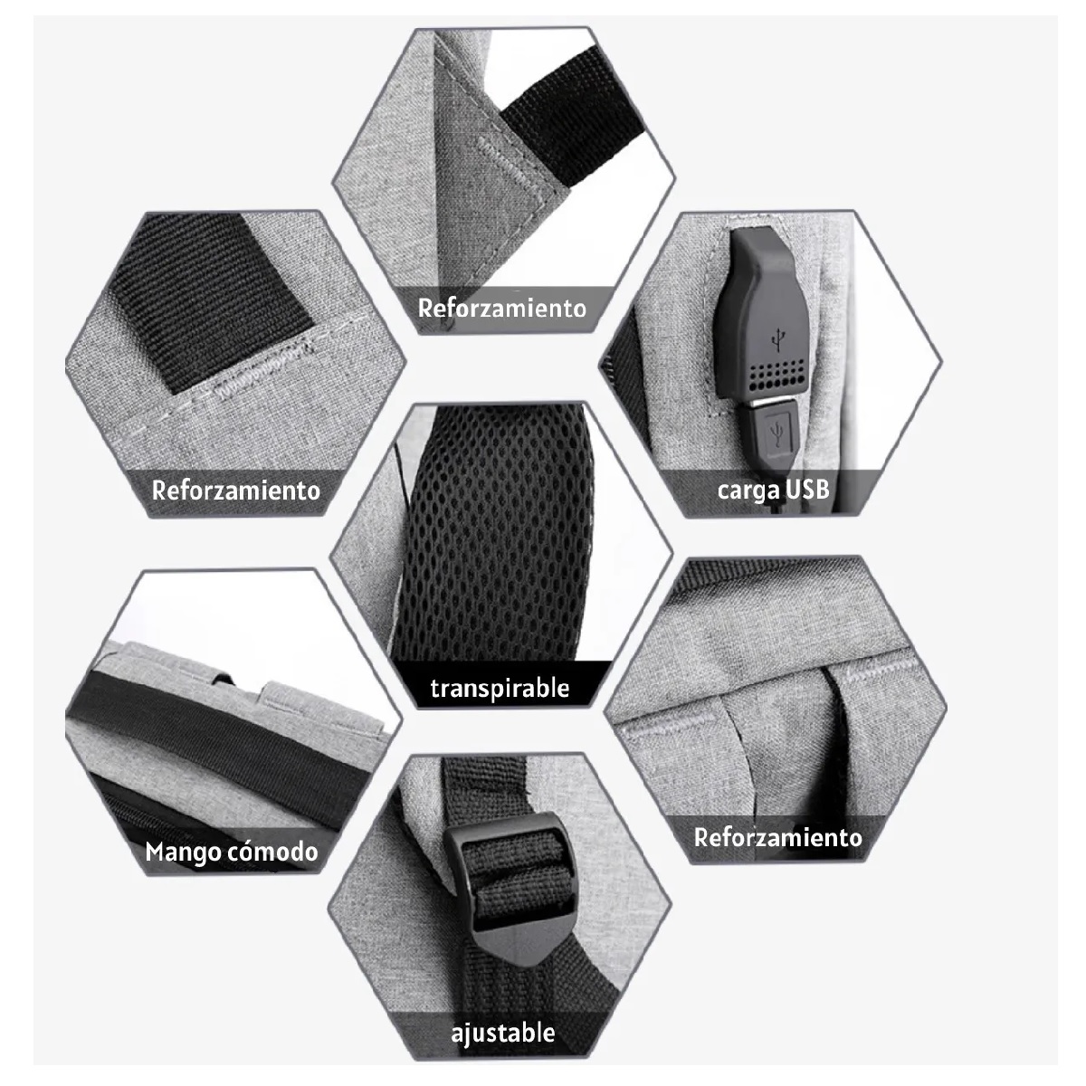 Mochila Multifuncional Antirrobo Con Cargador Usb, Gris Obscuro