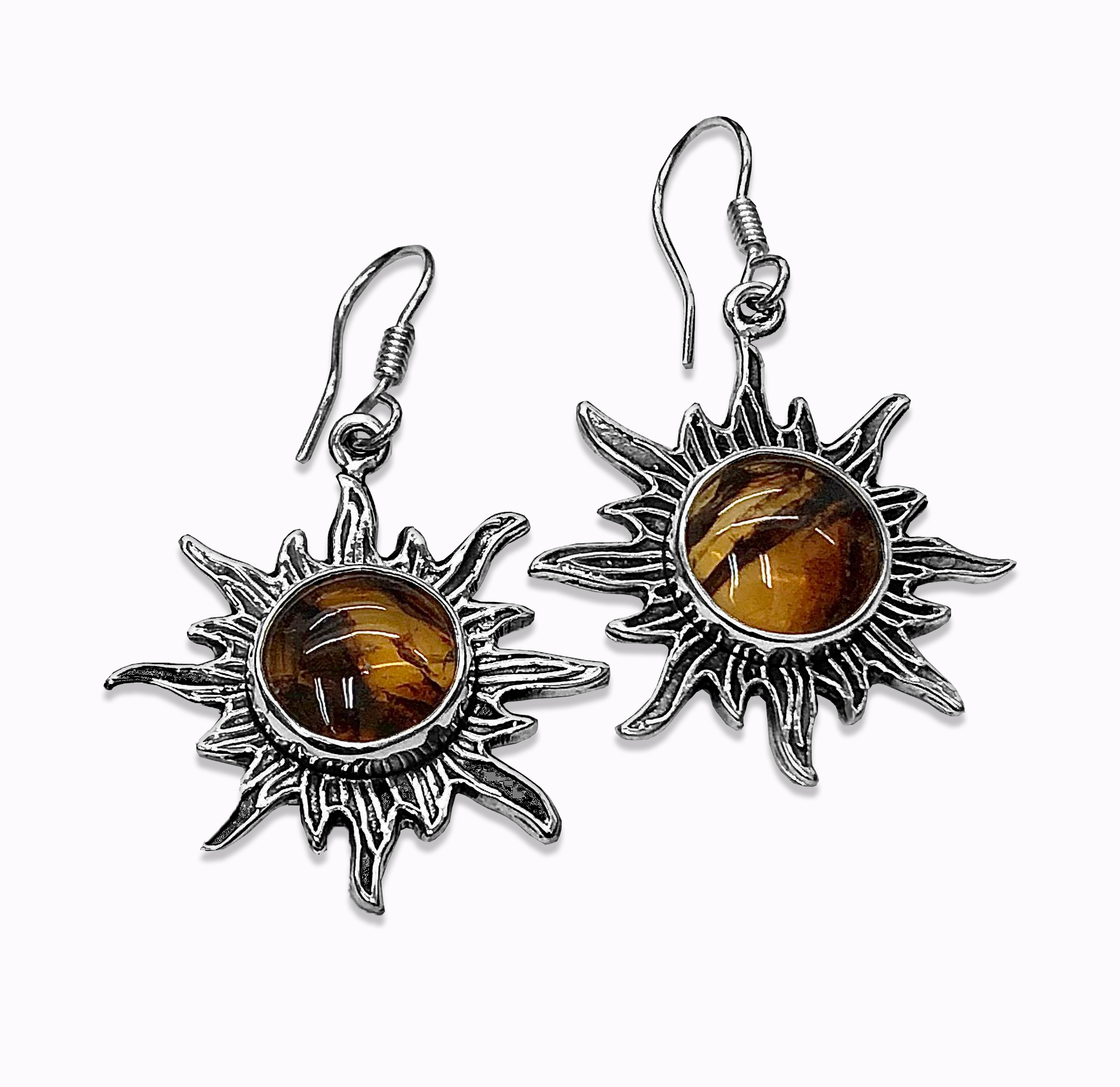 Aretes Sol Radiante de Plata .925 y Ámbar
