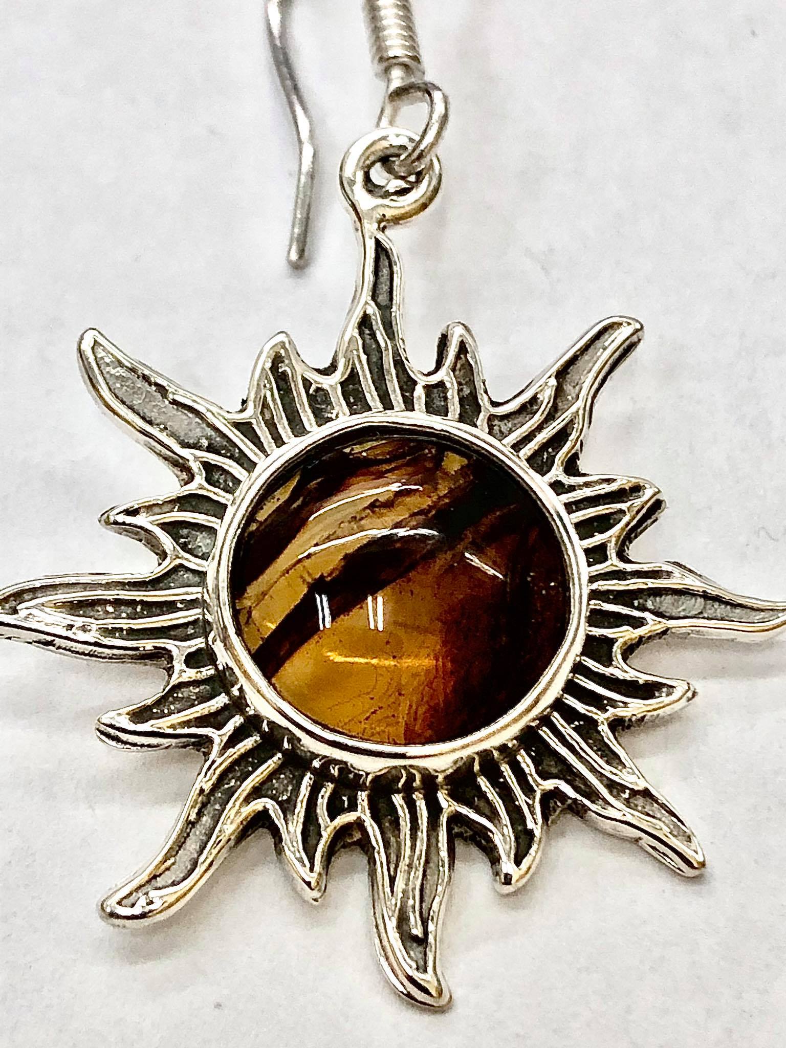 Aretes Sol Radiante de Plata .925 y Ámbar