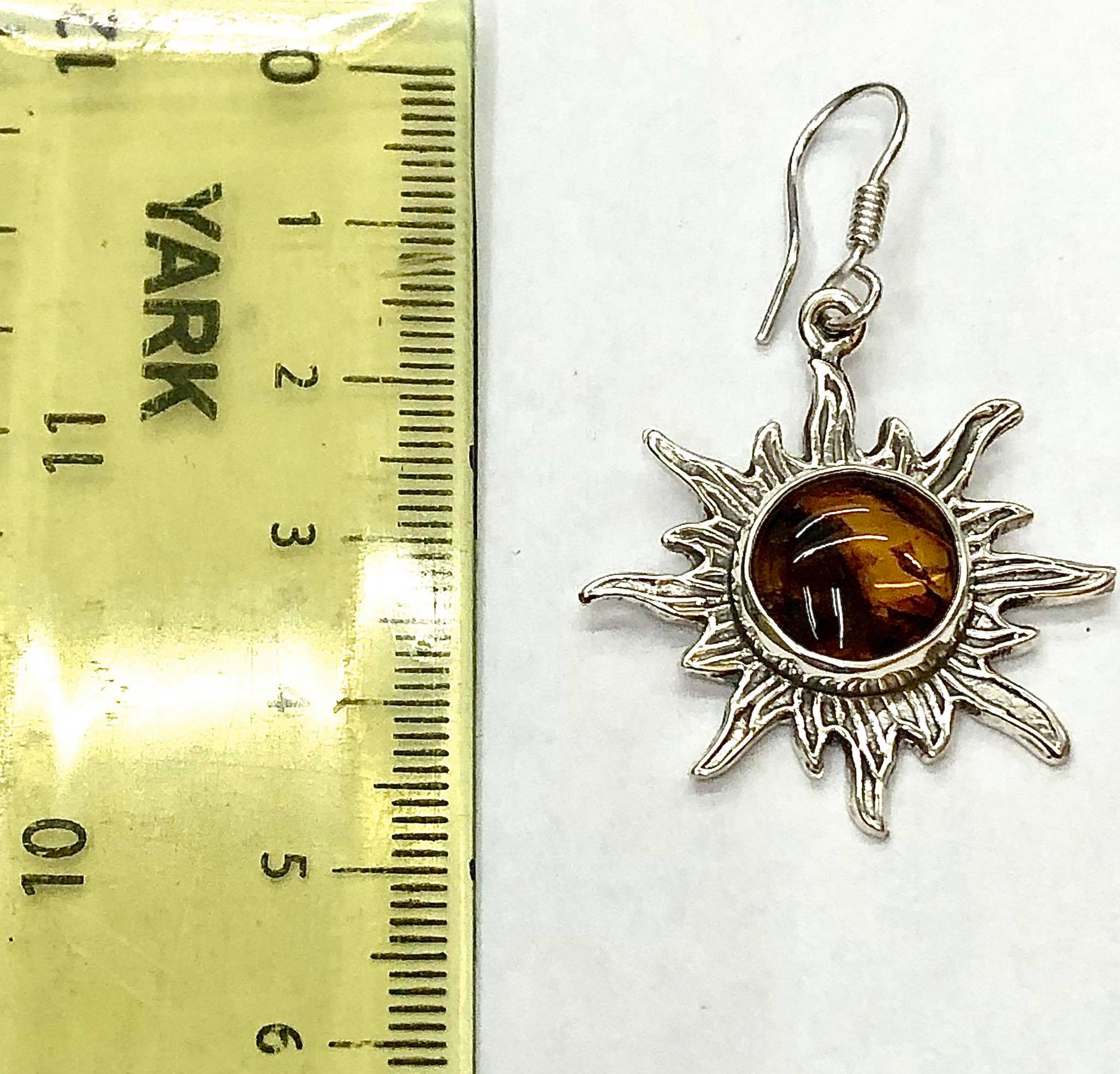 Aretes Sol Radiante de Plata .925 y Ámbar