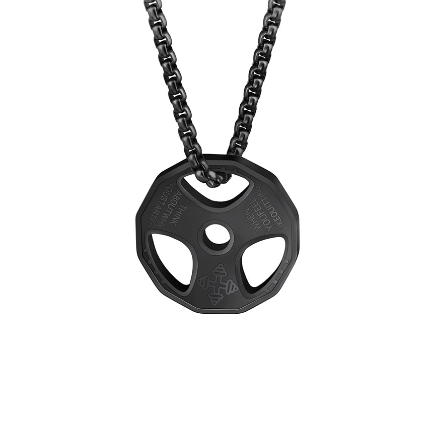 Collar Con Dije De Pesa De Disco De Gym Acero Inoxidable Negro