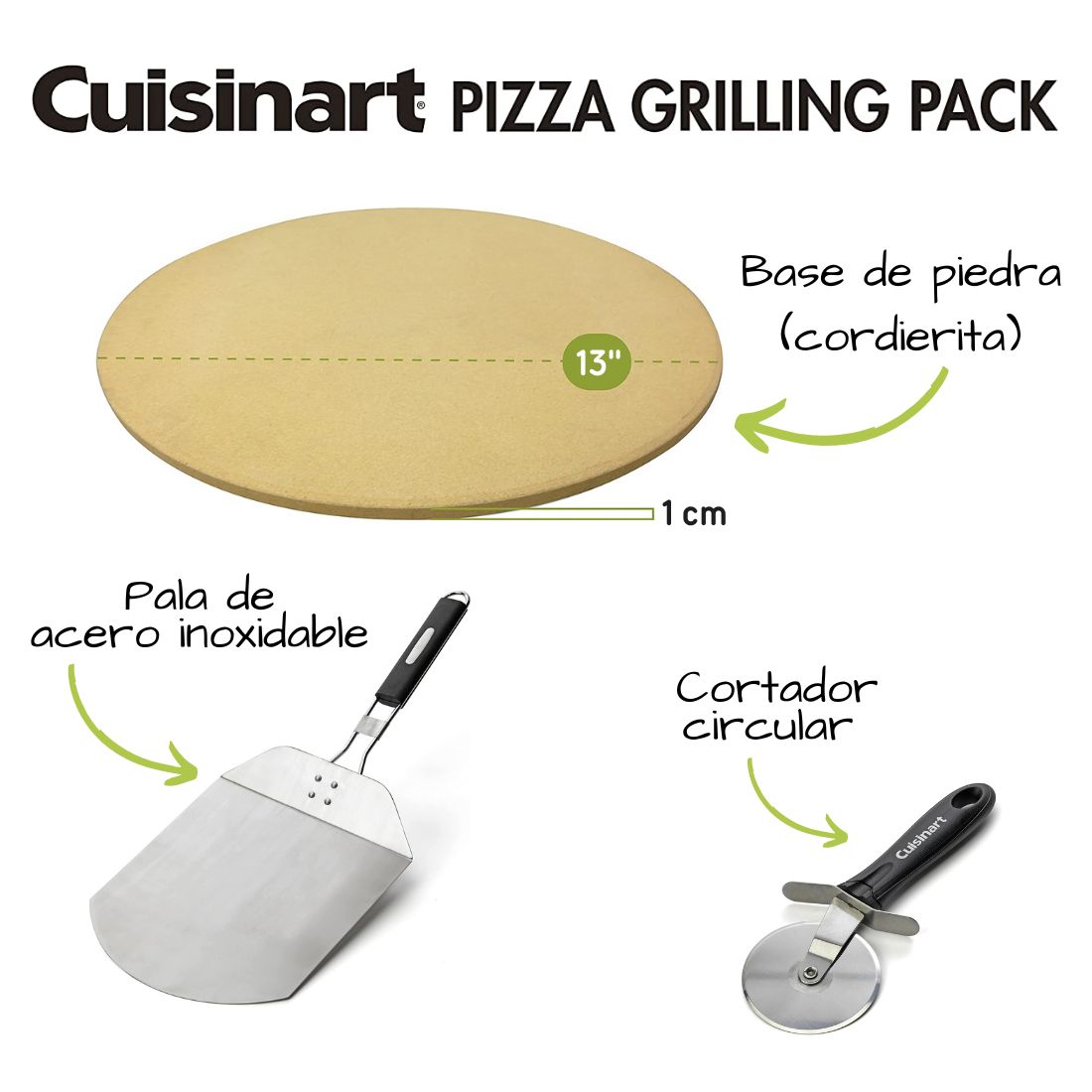 Cuisinart CPS-445 Set De 3 Piezas Para Pizza (base, Pala, Cortador)