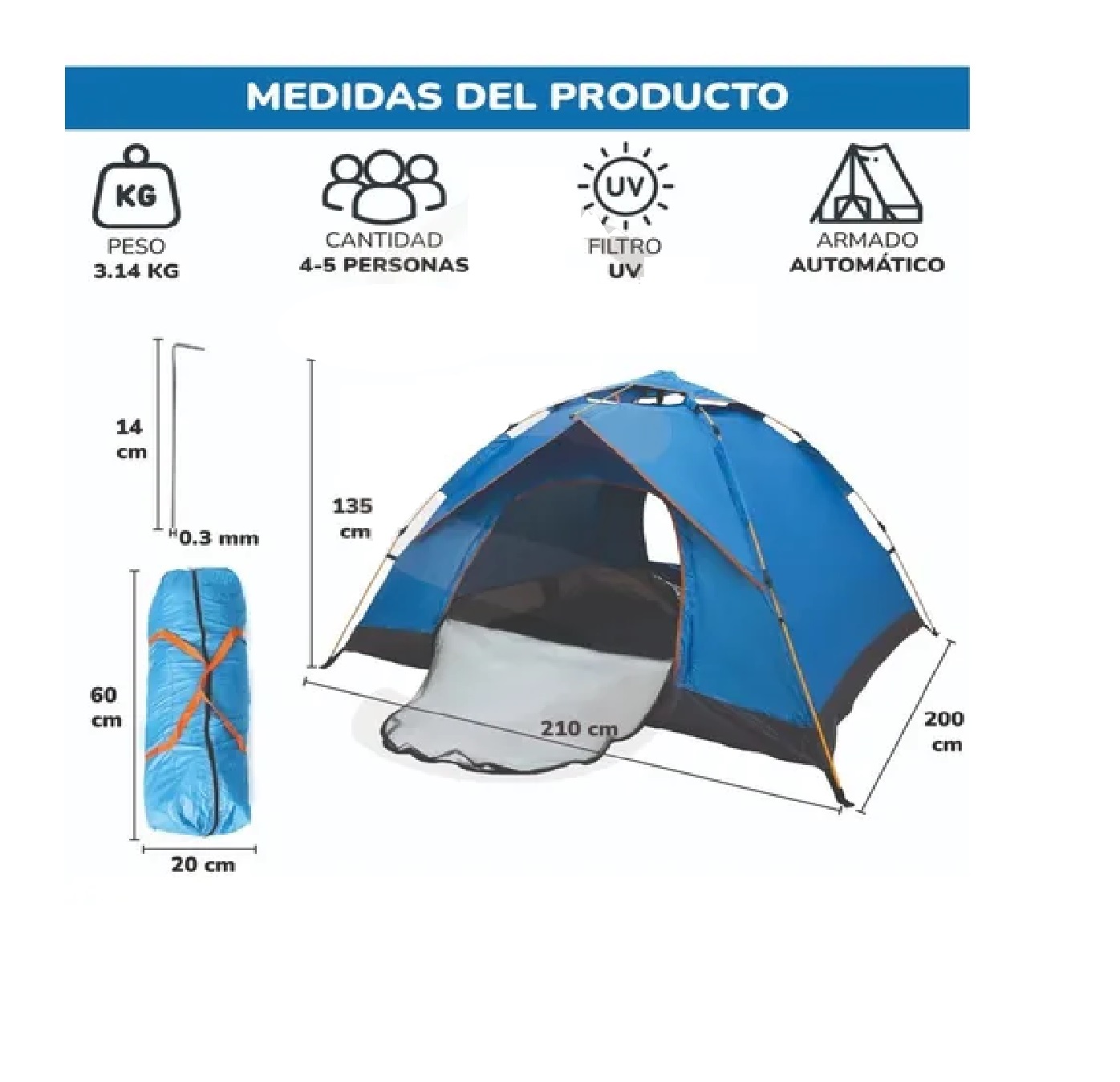 Casa De Campaña Armado Automatico 4 Personas Azul