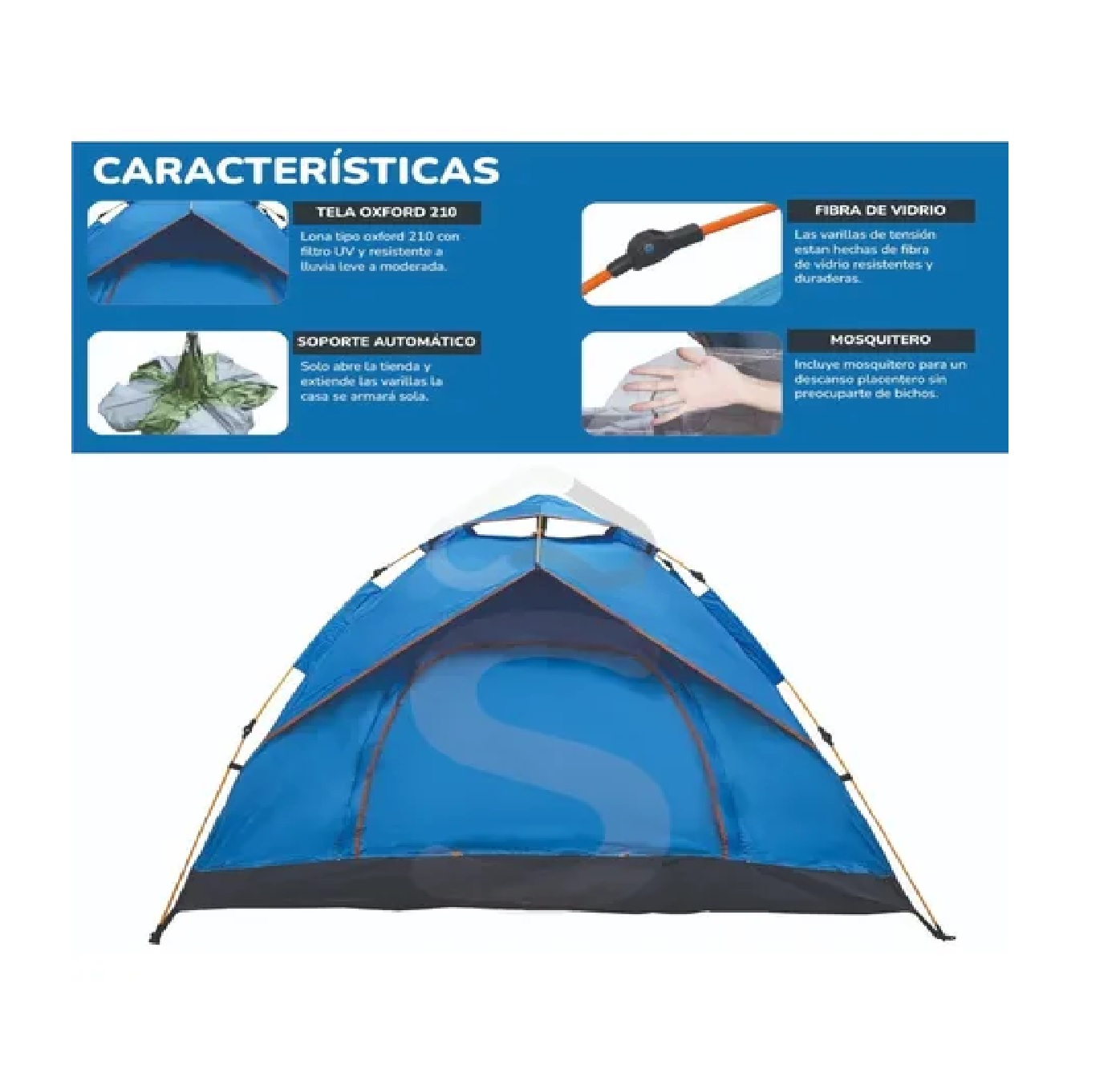 Casa De Campaña Armado Automatico 4 Personas Azul