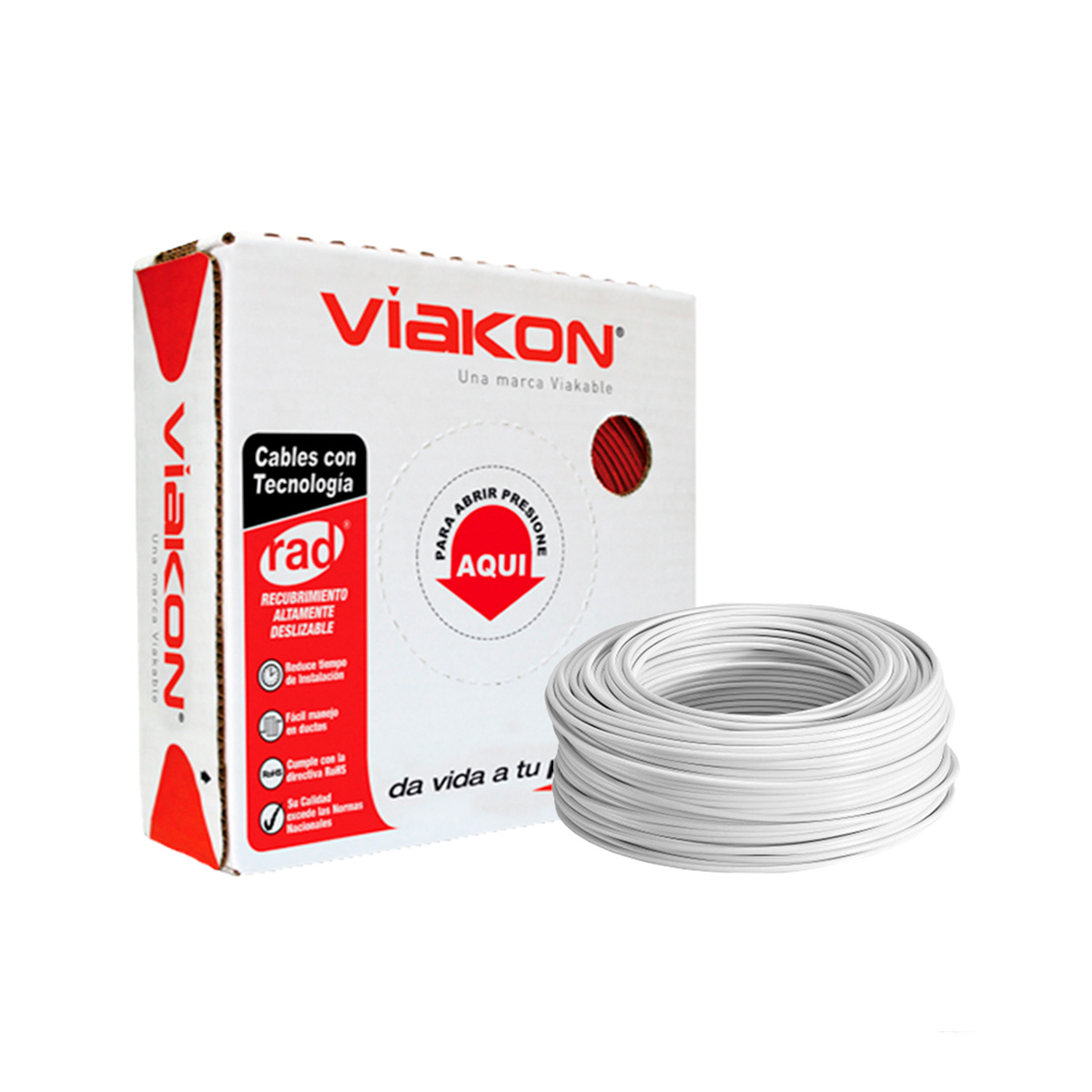 Caja 100 Mts, Cable eléctrico blanco, Cal 8, 100% COBRE VIAKON