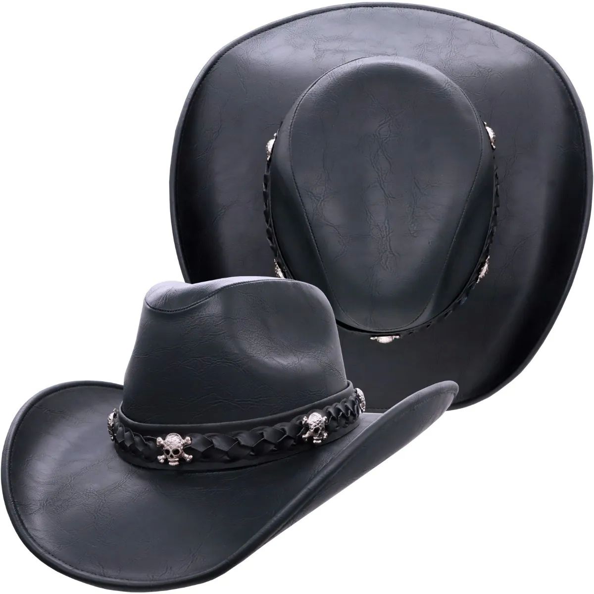 Sombrero Unisex Texana California Calaveras Piel Vegana Vintage Ride Chopper Negro 194