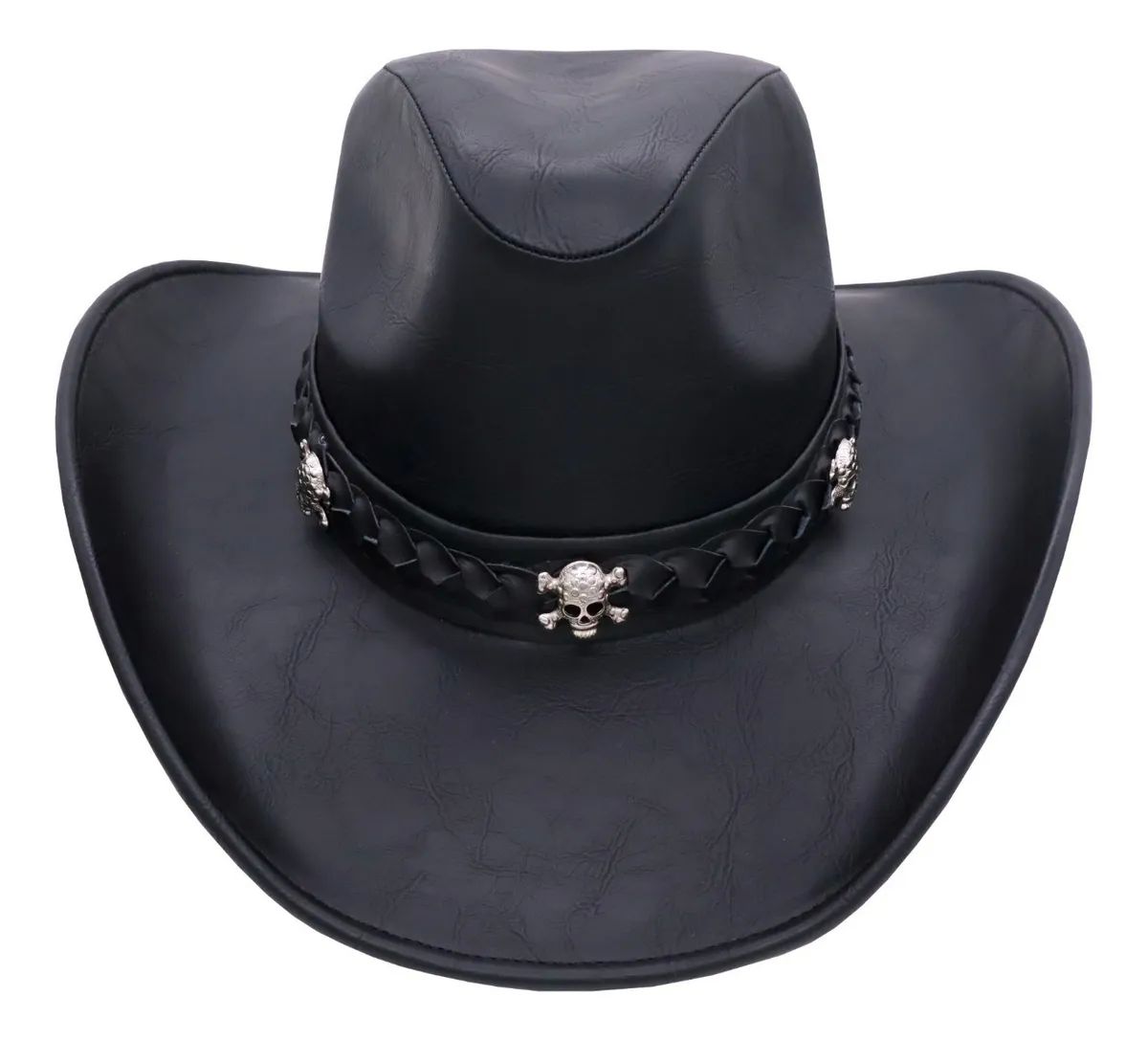 Sombrero Unisex Texana California Calaveras Piel Vegana Vintage Ride Chopper Negro 194