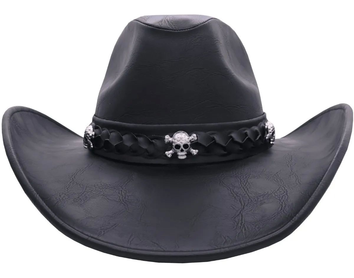 Sombrero Unisex Texana California Calaveras Piel Vegana Vintage Ride Chopper Negro 194