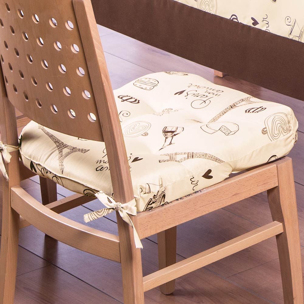 Cojines Para Sillas De Madera Para Comedor | Set De 4 Pzas | Estampado beige con café