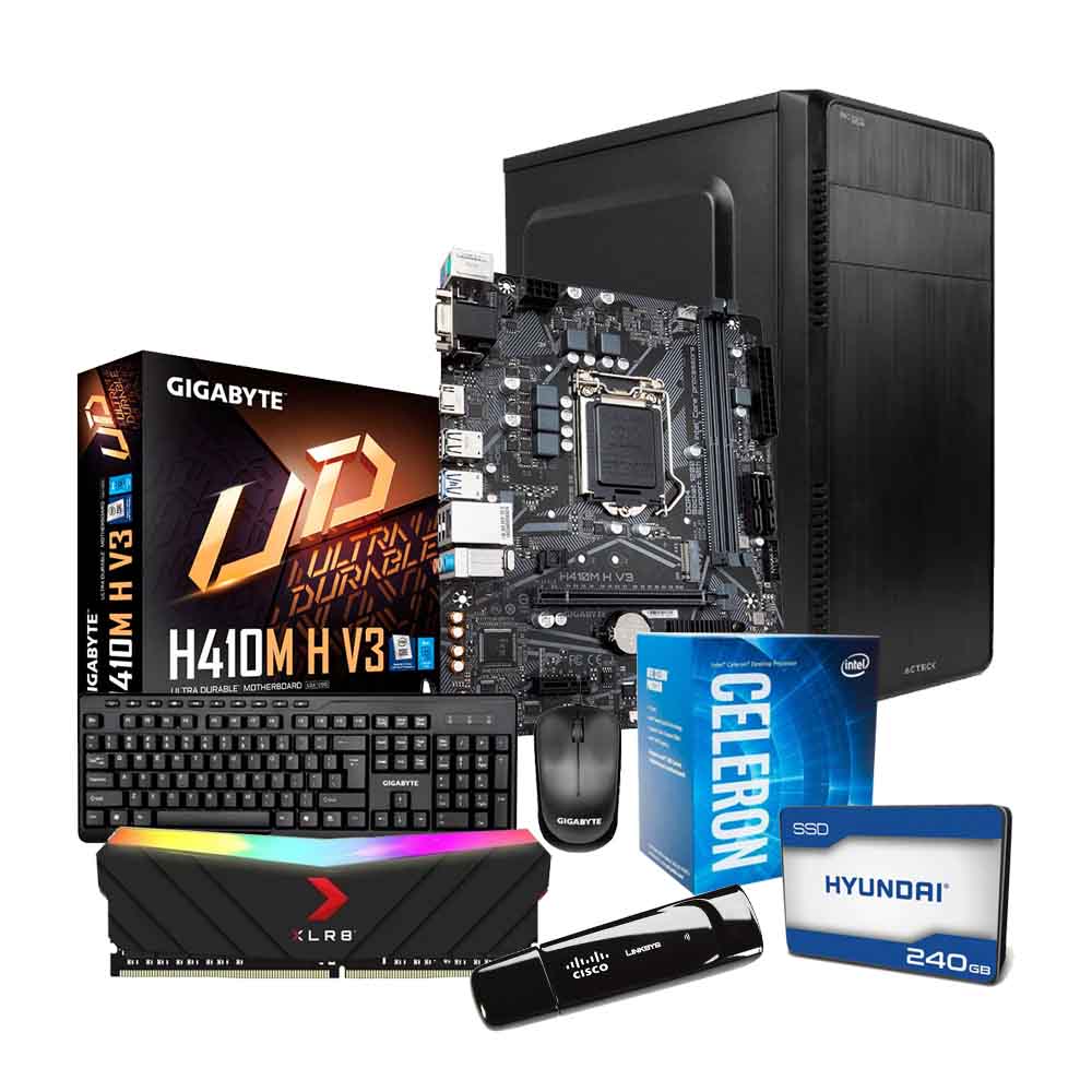  Acteck Kioto Micro Torre M-ATX Desktop Gigabyte MB H410M H V3 10th Gen Intel Celeron G5905 10th Gen 8GB DDR4 RAM 240GB SSD Storage Teclado y Mouse Negro WiFi Adaptador de red inalámbrico Links 