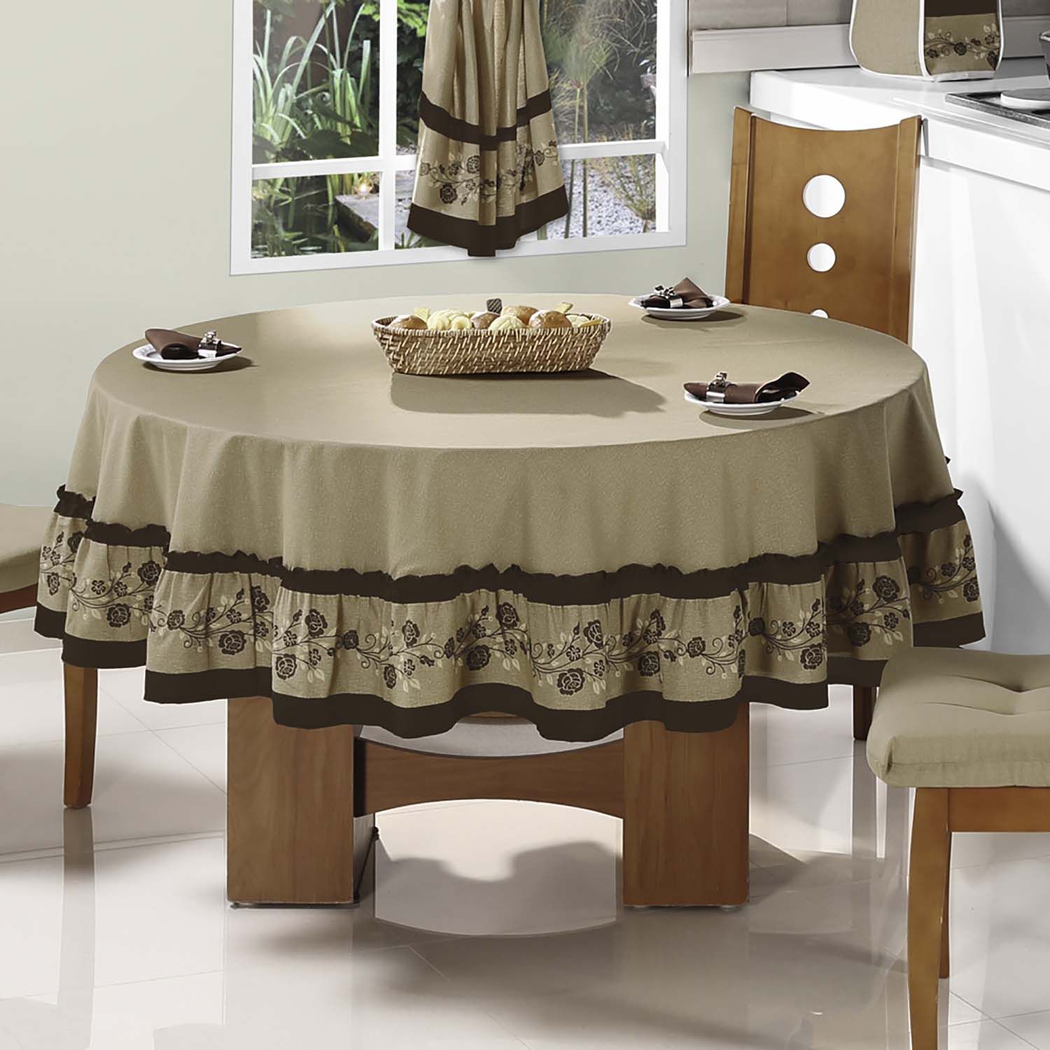 Mantel Comedor, Cocina, Desayunador | Mantel Circular | Color Marrón Claro