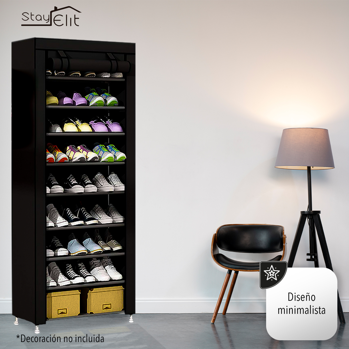 Closet Zapatera Minimalista Armario Organizador Multifuncional Armable /  Almacenamiento para Zapatos (Negro, 6 niveles)