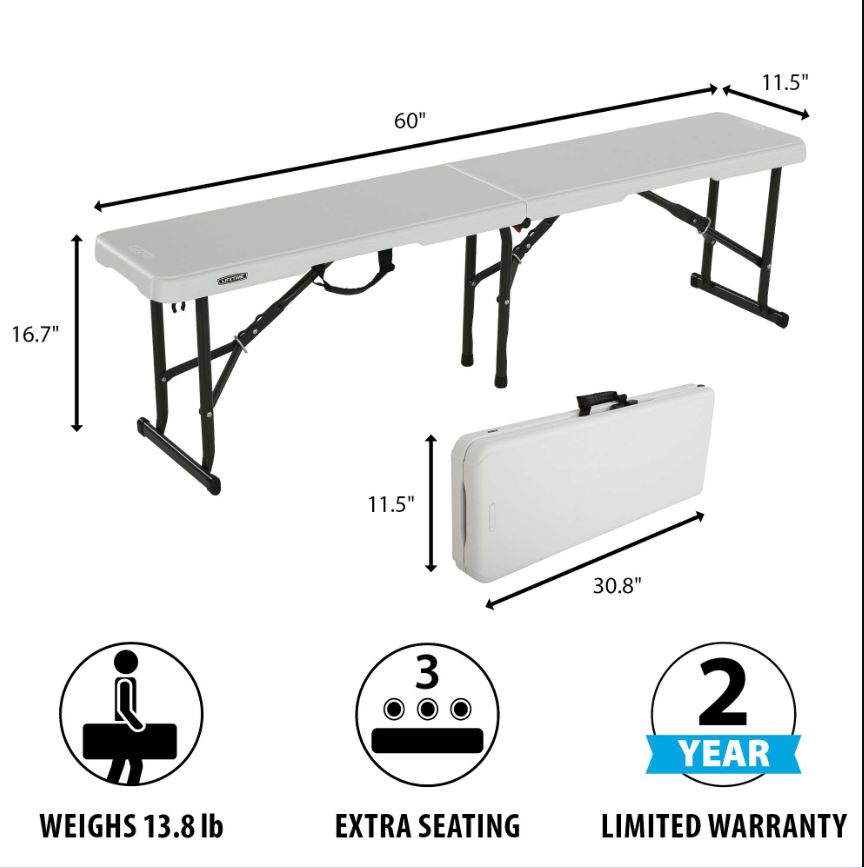 Banca Rectangular Plegable por la mitad de 1.52m Lifetime