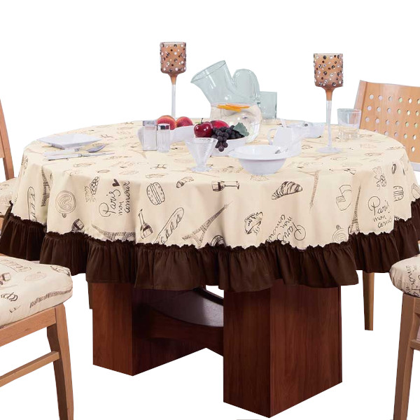 Mantel Comedor, Cocina, Desayunador | Mantel Circular | Estampado beige con café