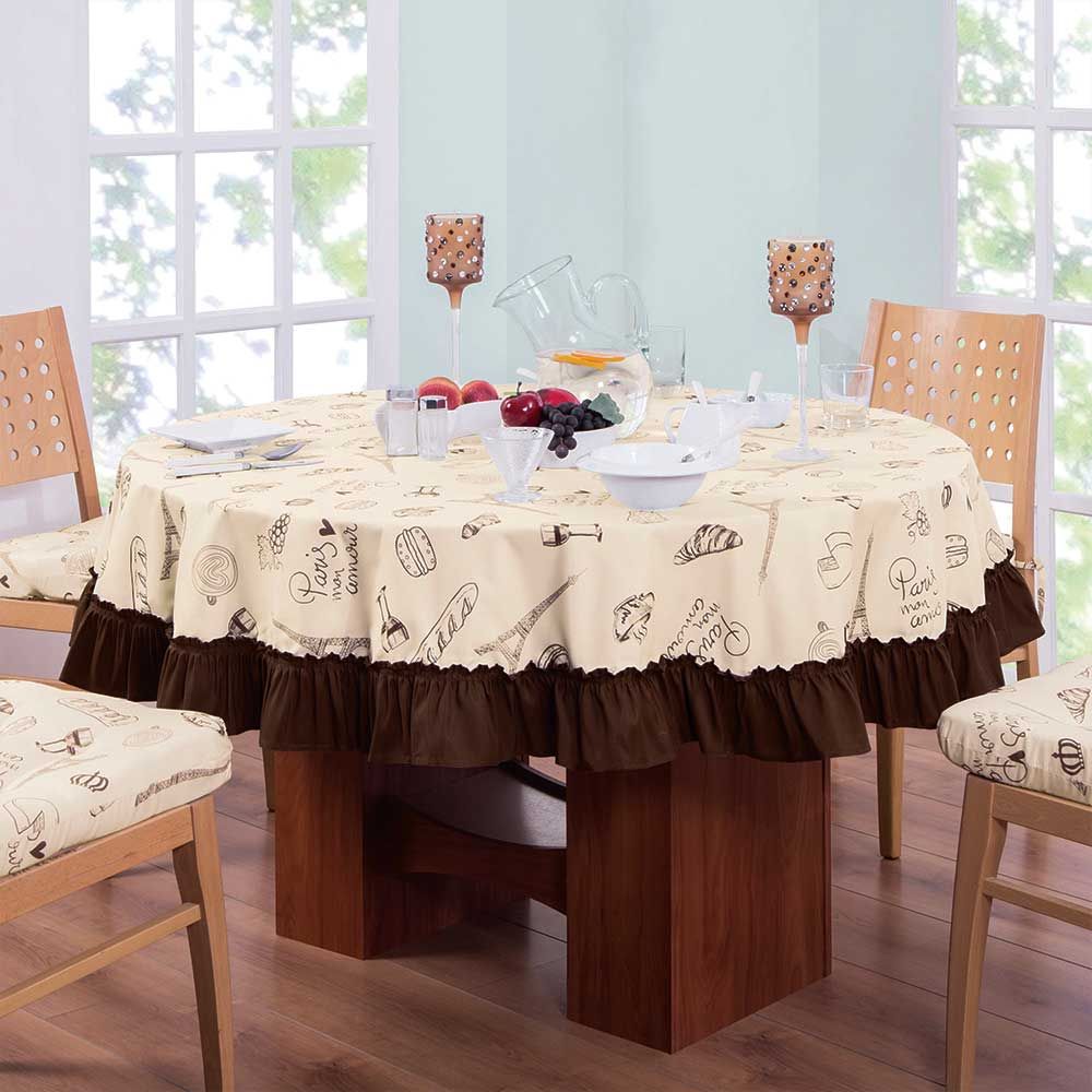 Mantel Comedor, Cocina, Desayunador | Mantel Circular | Estampado beige con café