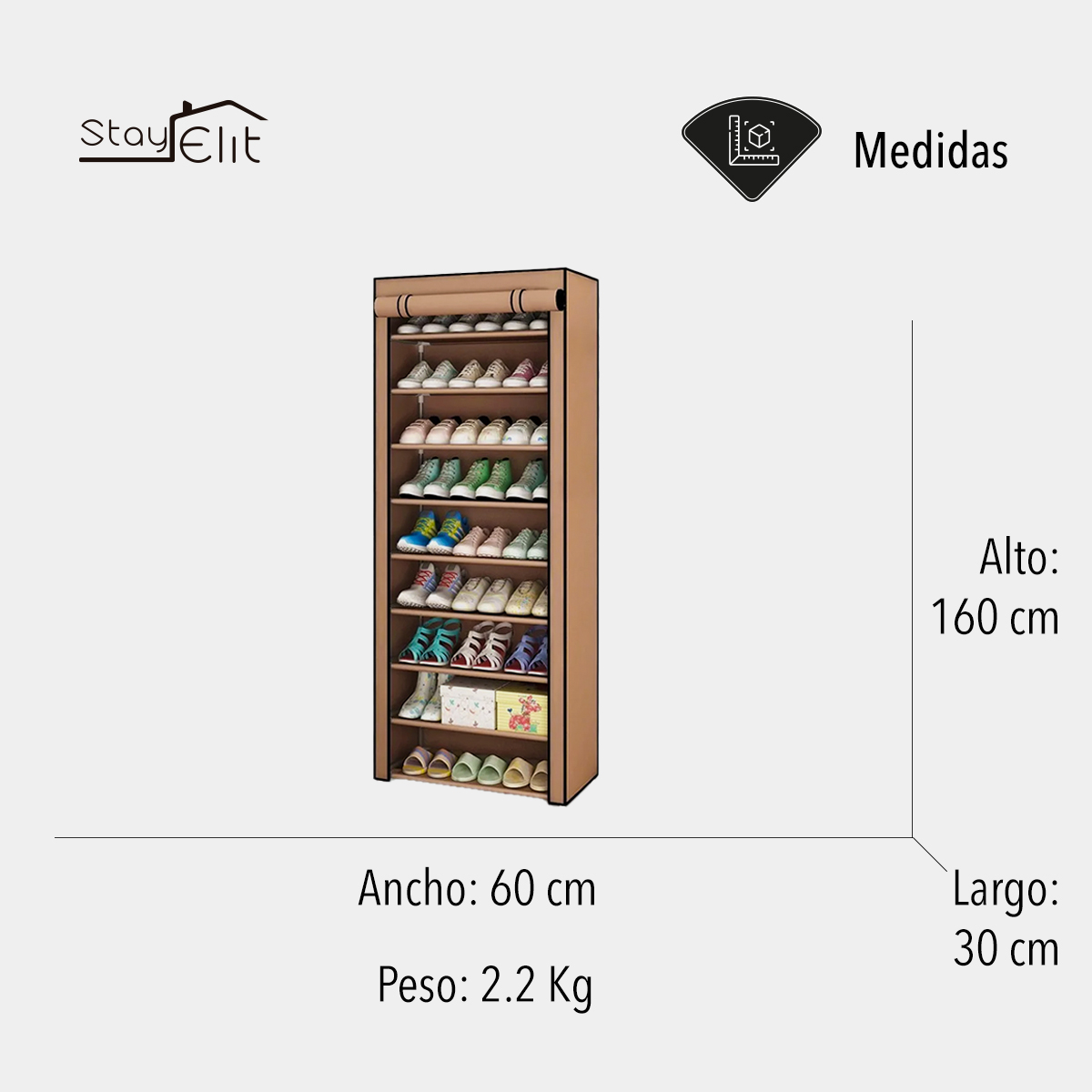 Closet Zapatera Minimalista Armario Organizador Multifuncional Armable / Almacenamiento para Zapatos (Café, 9 niveles).