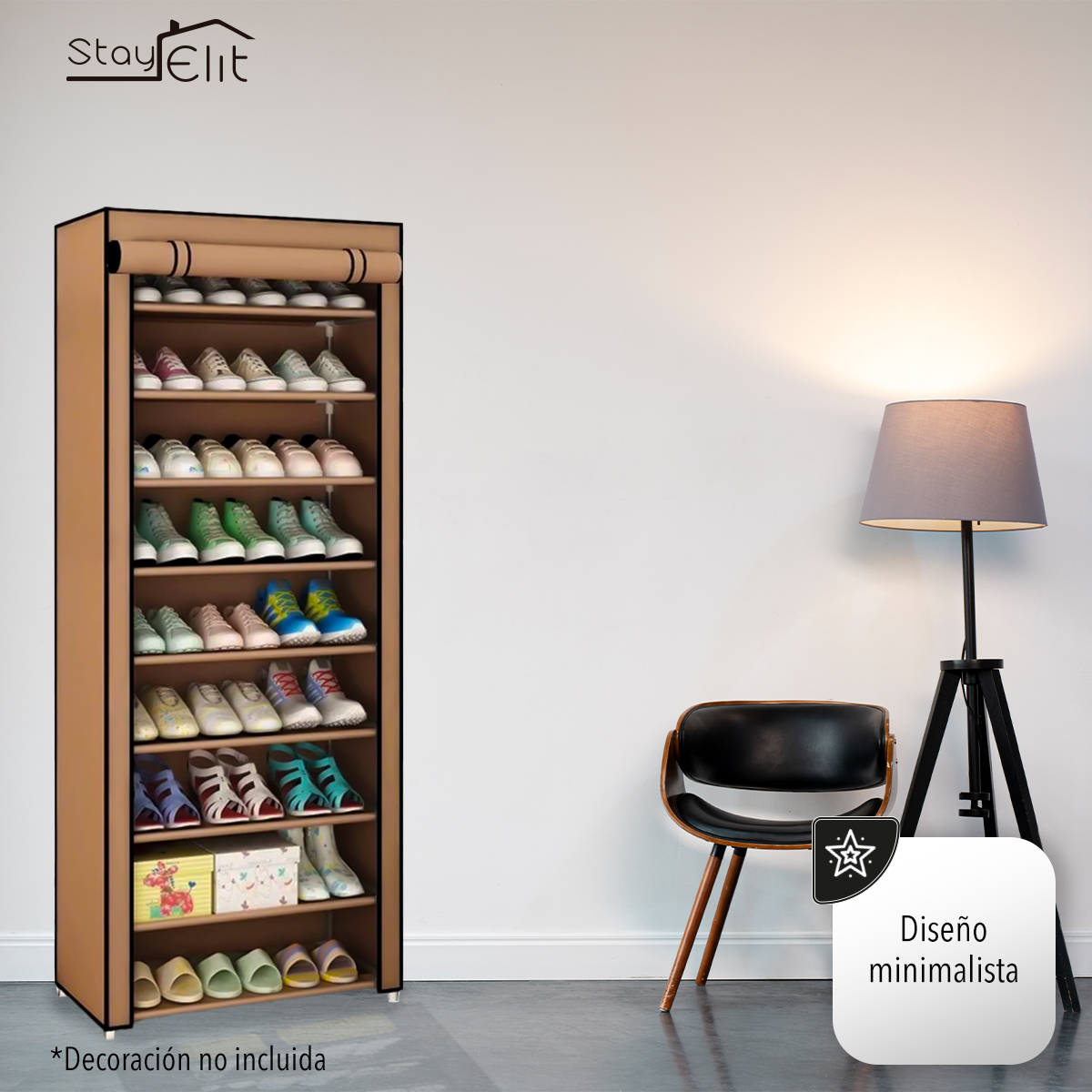 Closet Zapatera Minimalista Armario Organizador Multifuncional Armable / Almacenamiento para Zapatos (Café, 9 niveles).