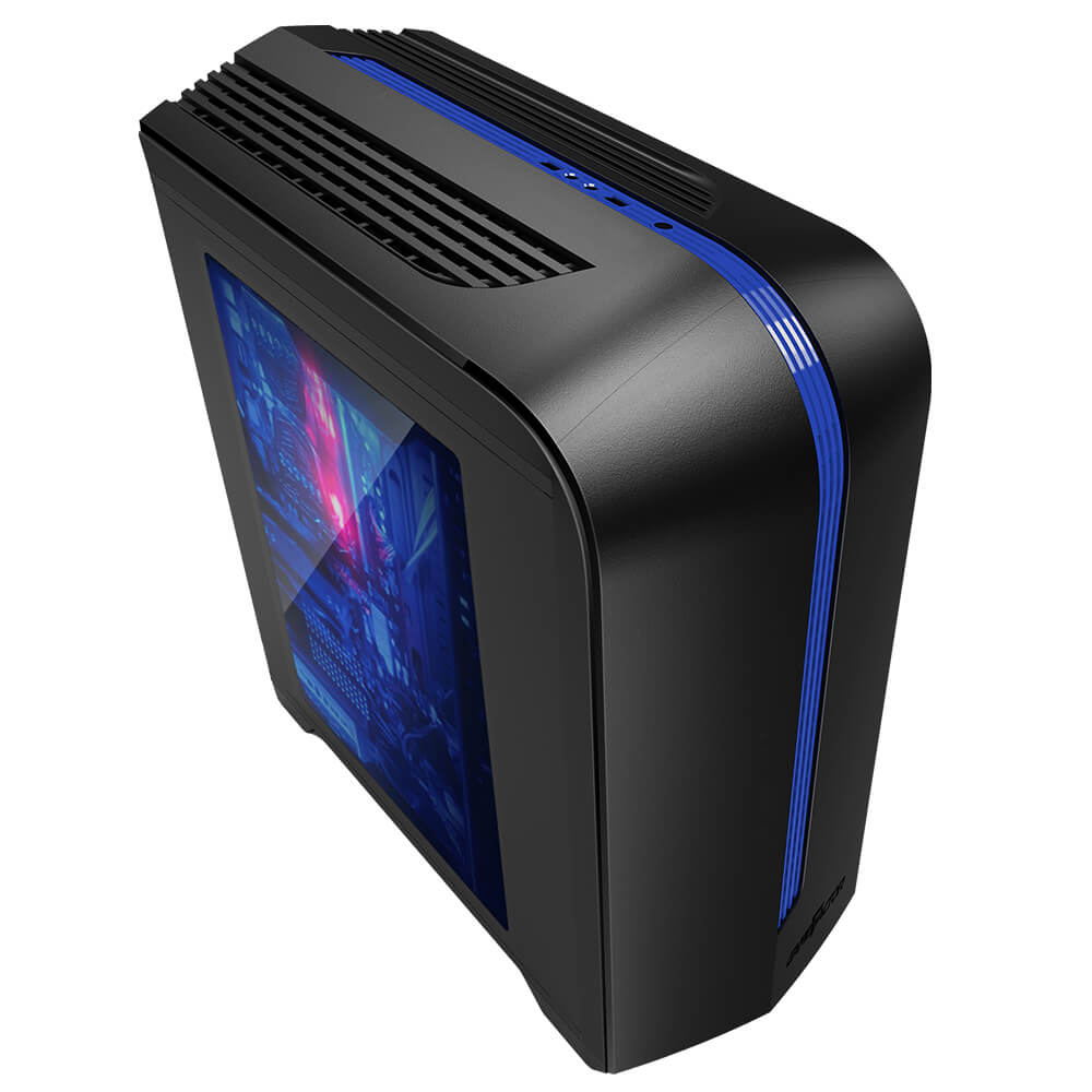 Gabinete GAME FACTOR CSG500 mATX NEG/AZUL, 2xVENT 120MM LED, 1x USB 2.0, 1x USB 3.0
