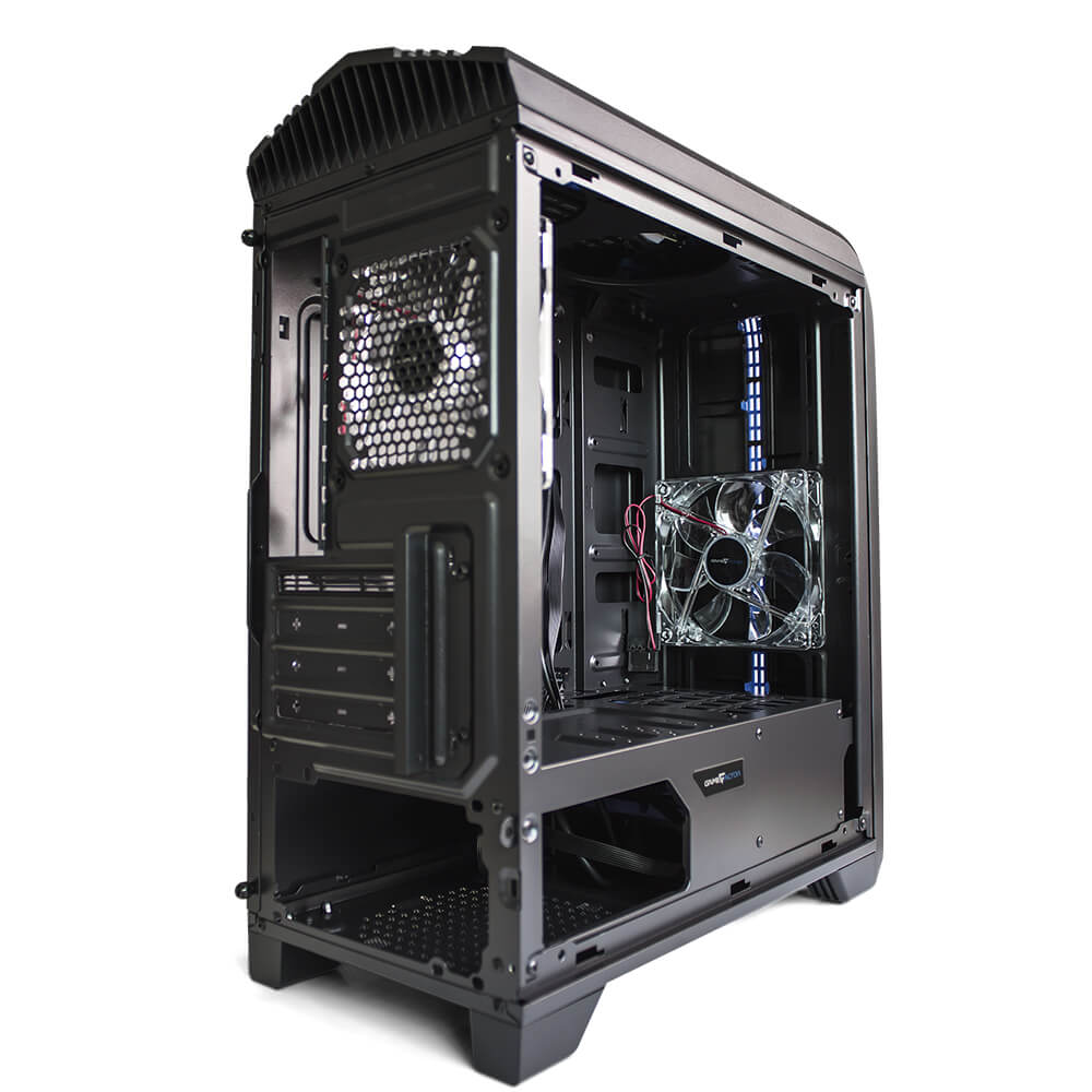 Gabinete GAME FACTOR CSG500 mATX NEG/AZUL, 2xVENT 120MM LED, 1x USB 2.0, 1x USB 3.0