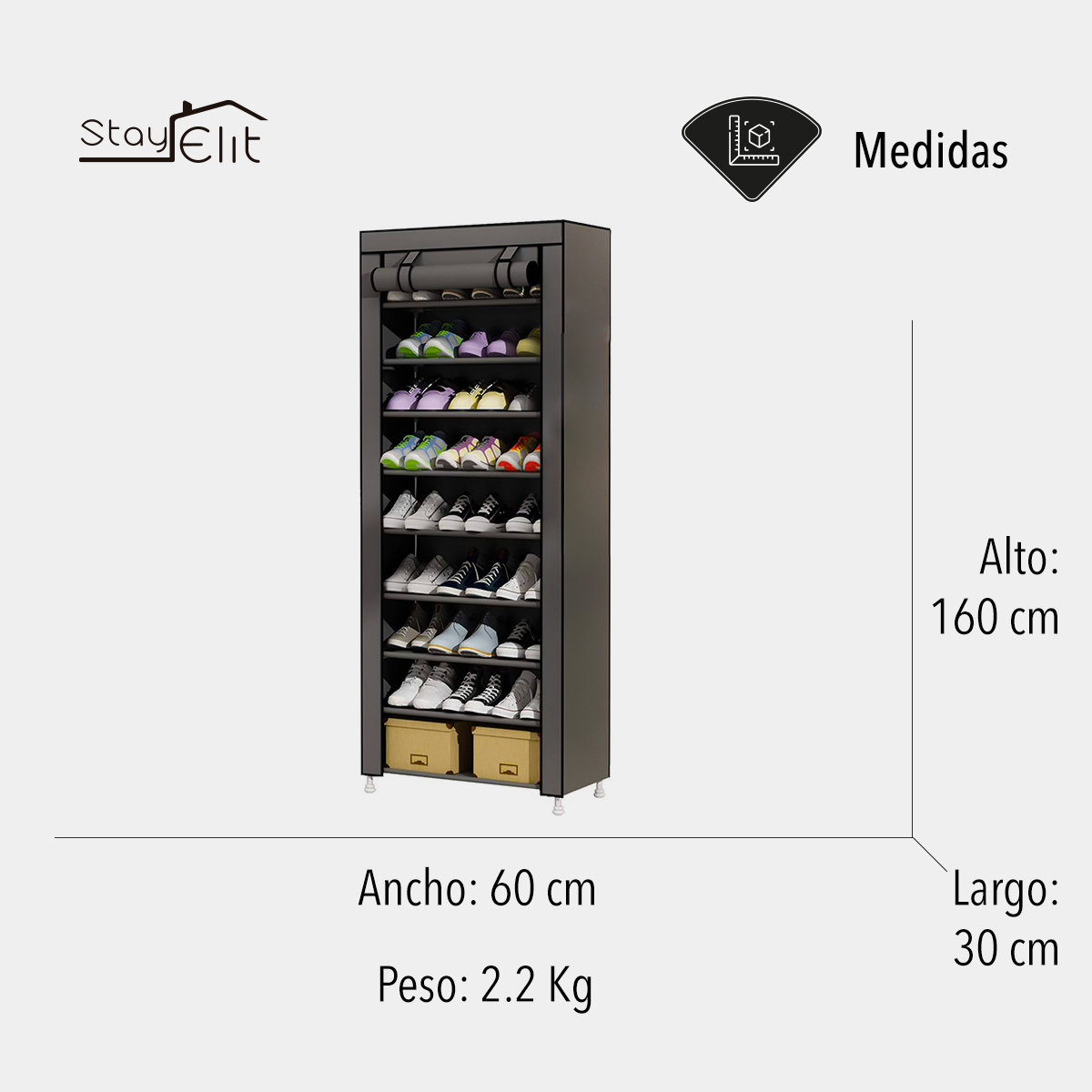 Closet Zapatera Minimalista Armario Organizador Multifuncional Armable / Almacenamiento para Zapatos (Gris, 9 niveles).