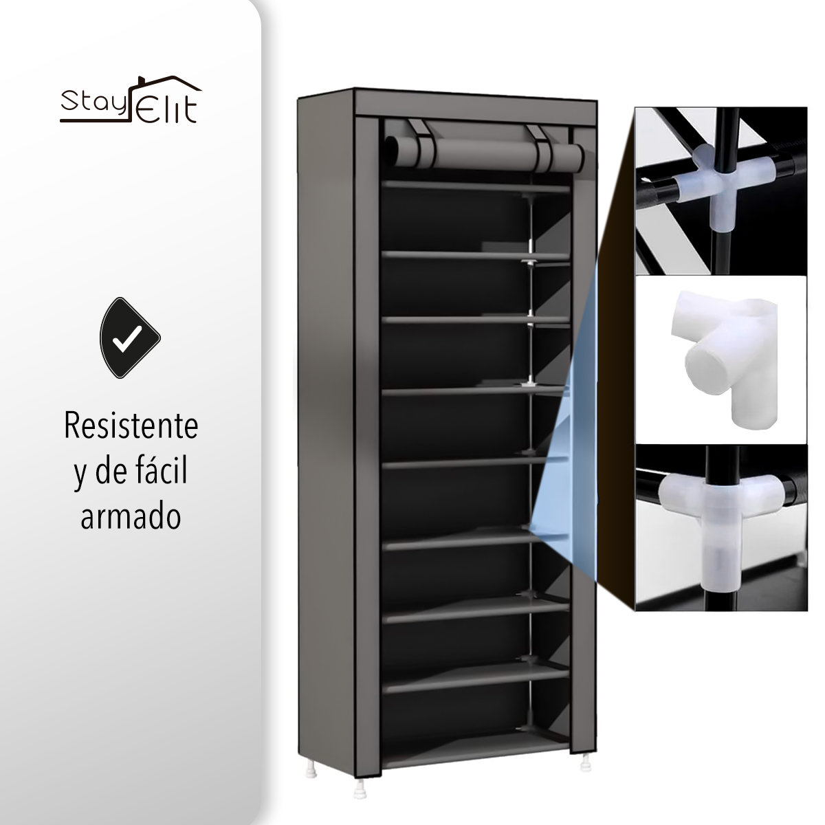 Closet Zapatera Minimalista Armario Organizador Multifuncional Armable / Almacenamiento para Zapatos (Gris, 9 niveles).