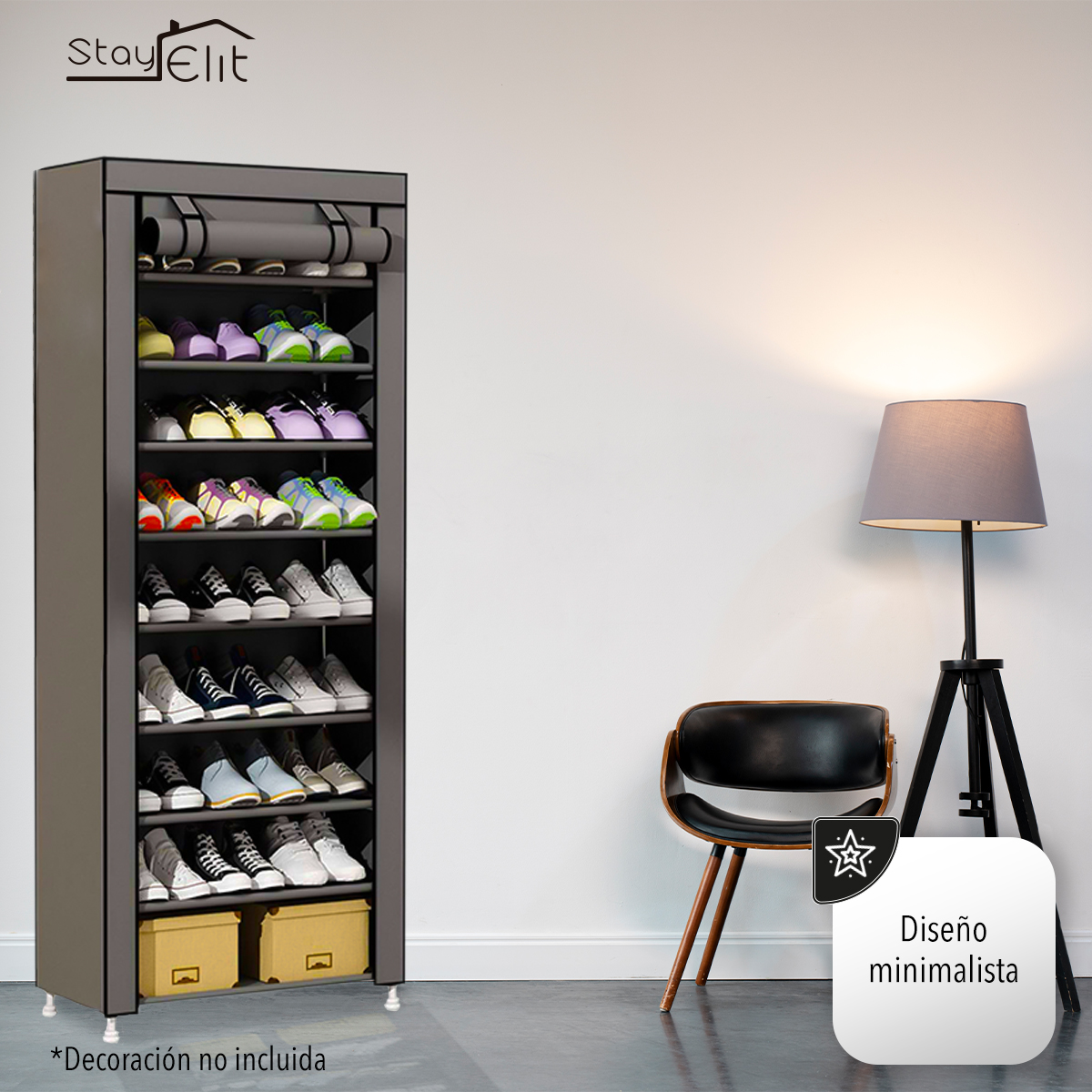 Closet Zapatera Minimalista Armario Organizador Multifuncional Armable / Almacenamiento para Zapatos (Gris, 9 niveles).