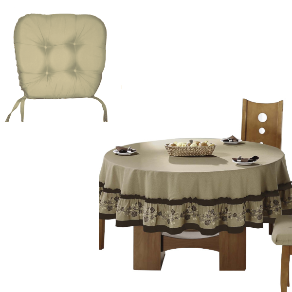 Kit Para Comedor | Mantel Circular C/ Juego De 4x Cojines | Color Marrón Claro