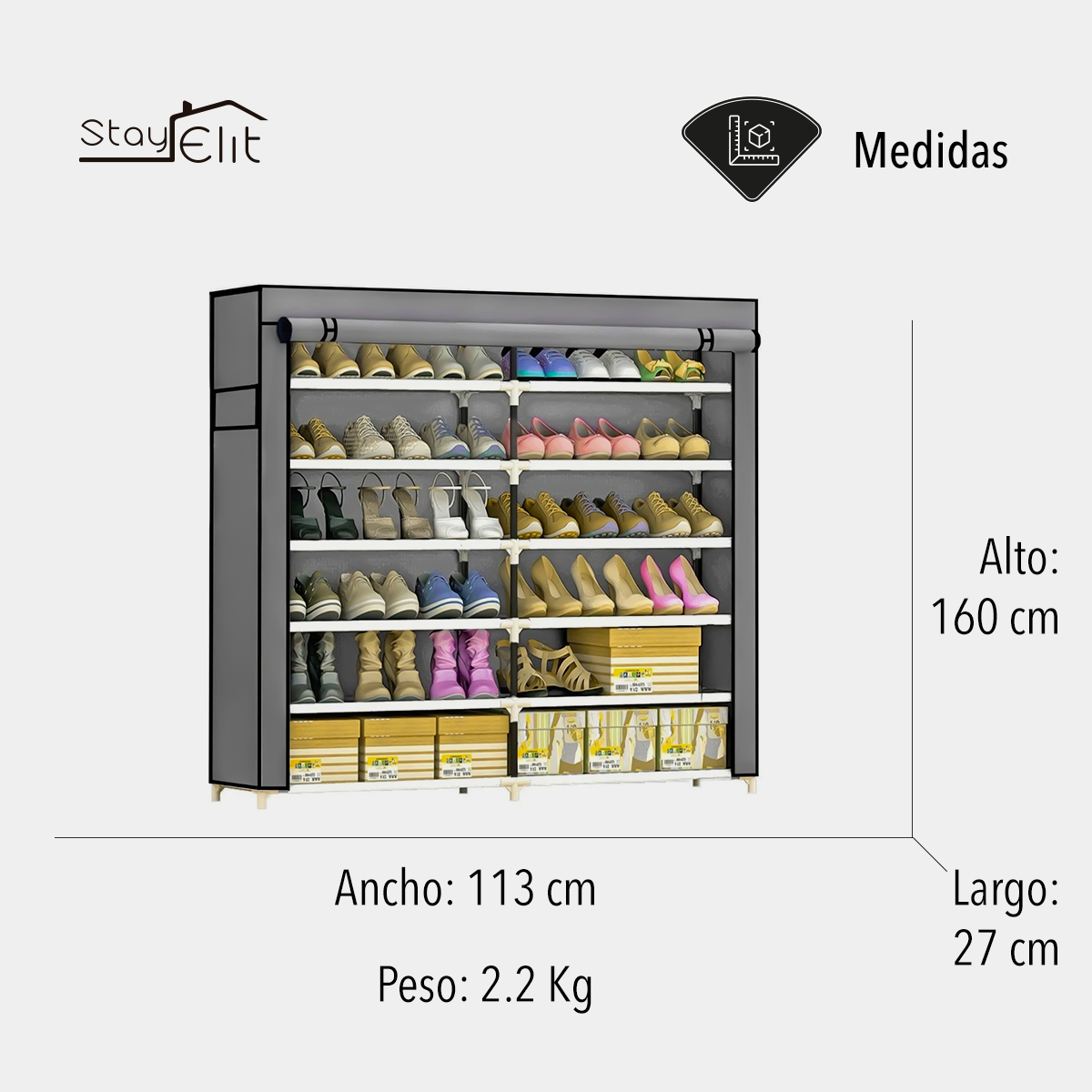 Closet Zapatera Minimalista Armario Organizador Multifuncional Armable /  Almacenamiento para Zapatos (Negro, 6 niveles)