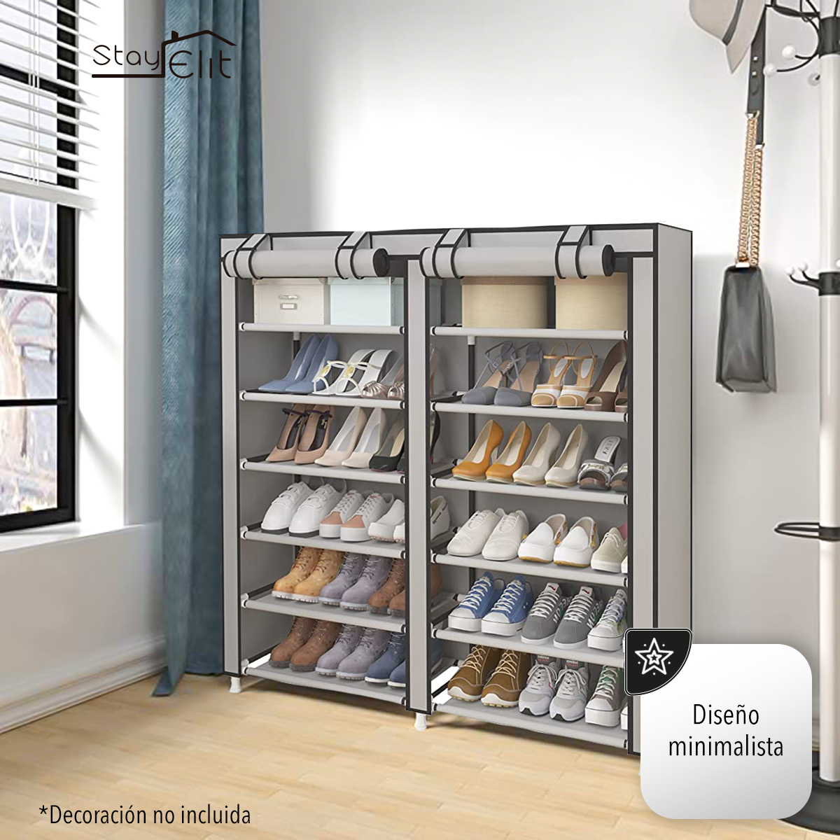 Closet Zapatera Minimalista Armario Organizador Multifuncional Armable /  Almacenamiento para Zapatos (Negro, 6 niveles)