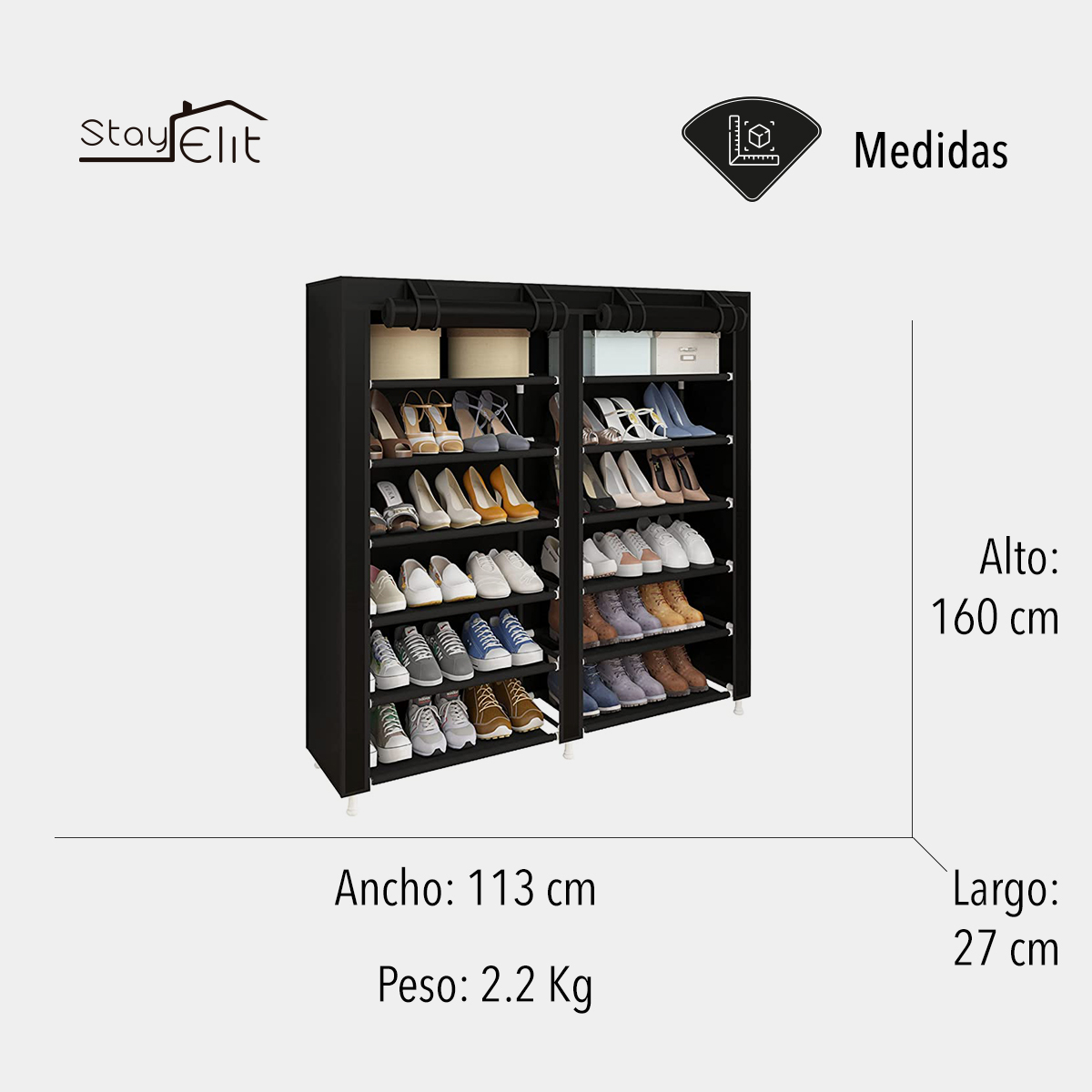 Closet Zapatera Minimalista Armario Organizador Multifuncional Armable / Almacenamiento para Zapatos (Negro, 6 niveles)