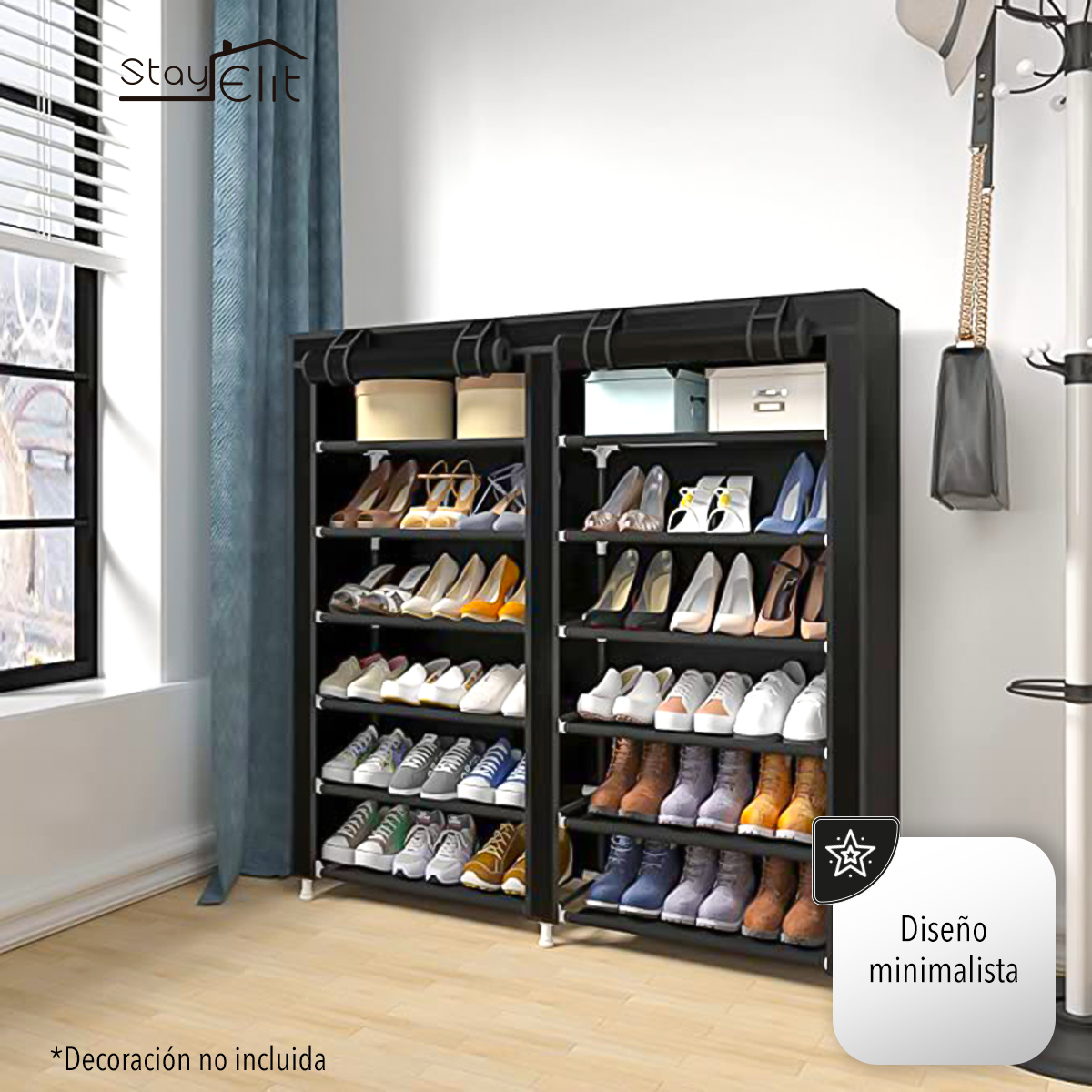 Closet Zapatera Minimalista Armario Organizador Multifuncional Armable /  Almacenamiento para Zapatos (Café, 9 niveles)