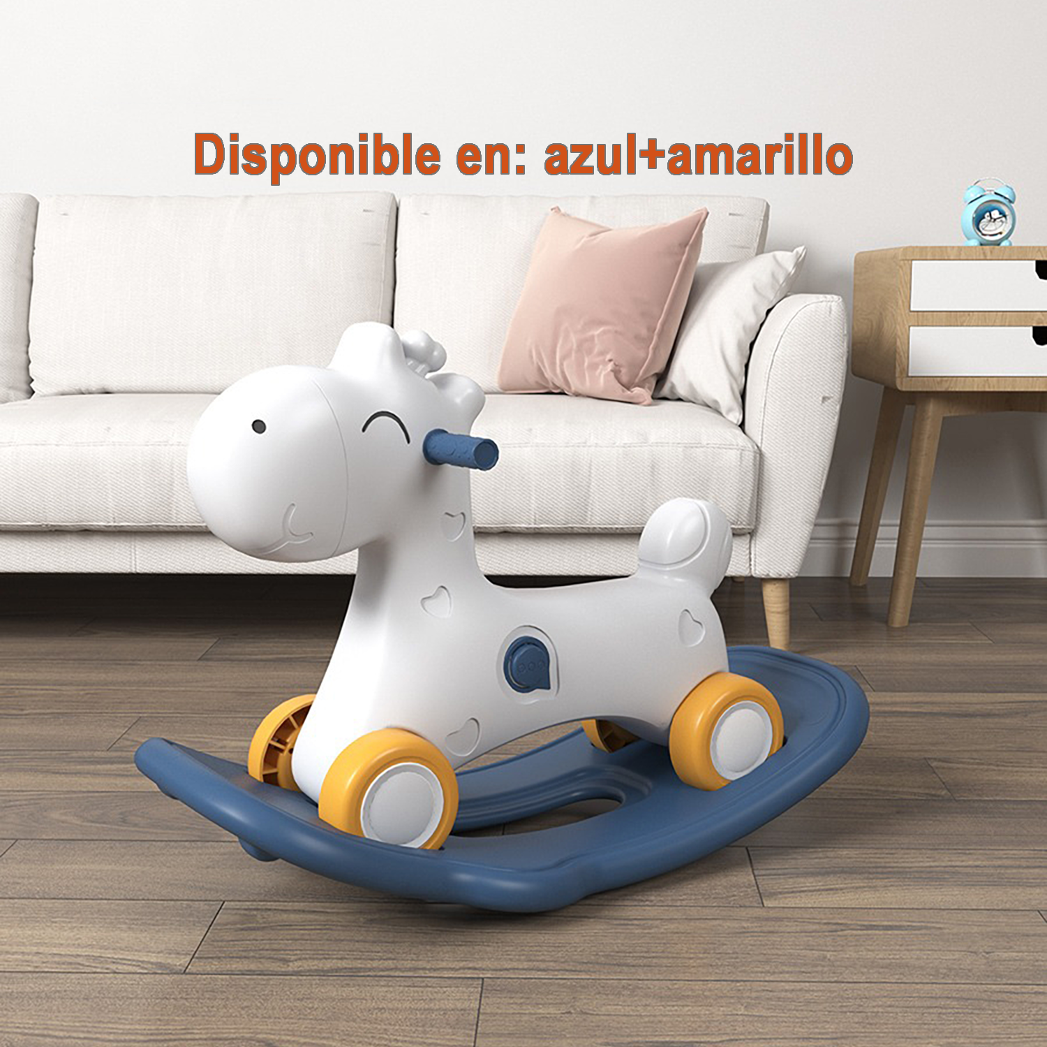 Juguete Caballo Mecedora 2 En 1 Montable Para Niños Pequeños Azul/Amarillo