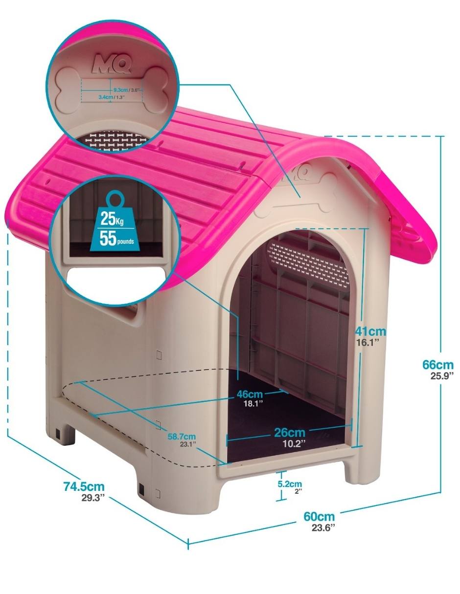 Casa para Perro Mediana MQ + Plato Bebedero (Varios Colores)