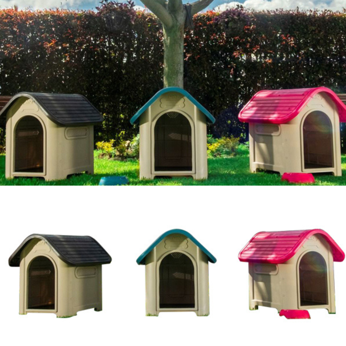 Casa para Perro Mediana MQ + Plato Bebedero (Varios Colores)