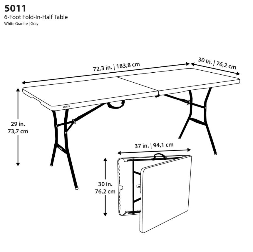 Mesa Rectangular Plegable por la mitad De 1.83m Lifetime (blanco)