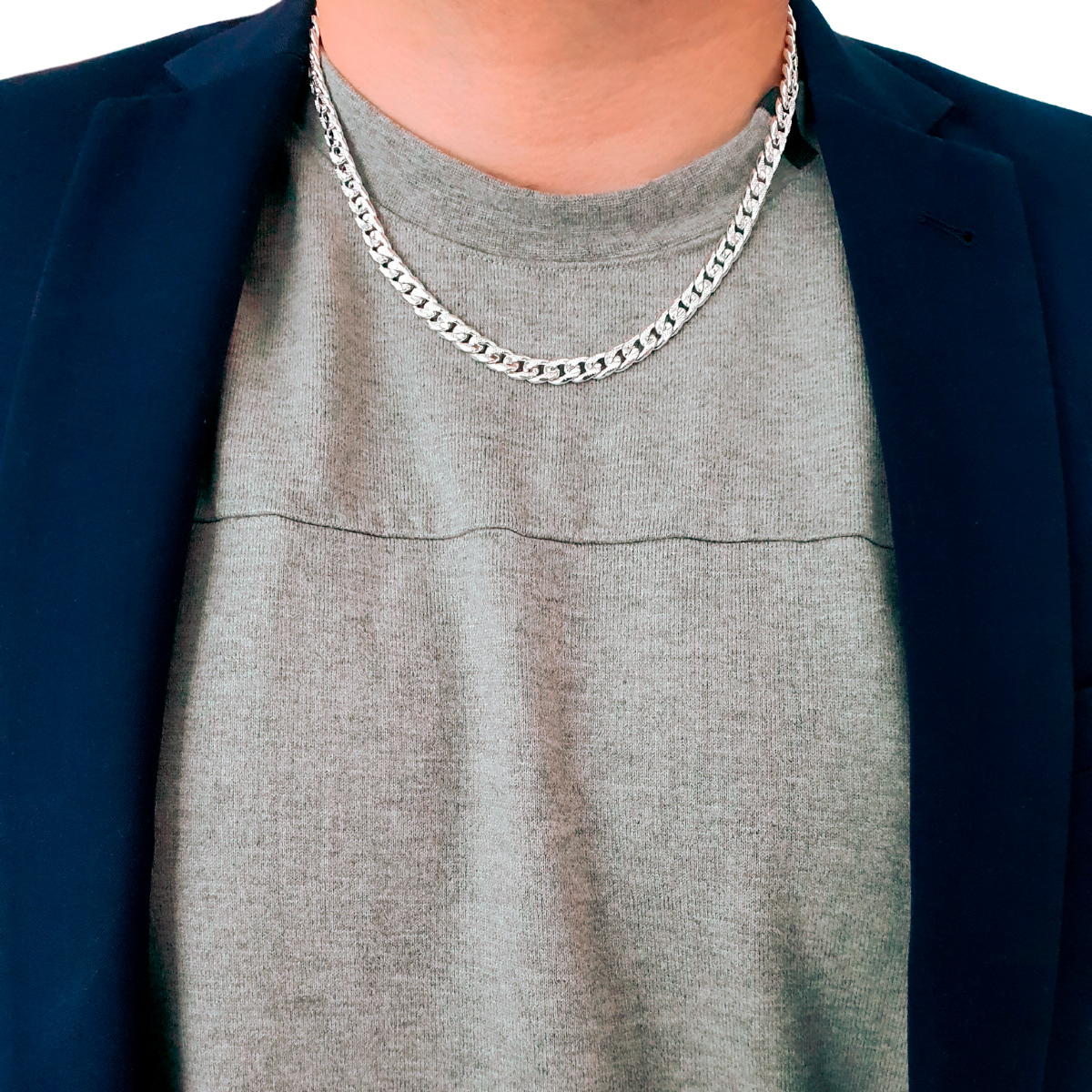 Cadena de plata cubana de hombre diamantada con broche de caja, incluye certificado y caja de regalo