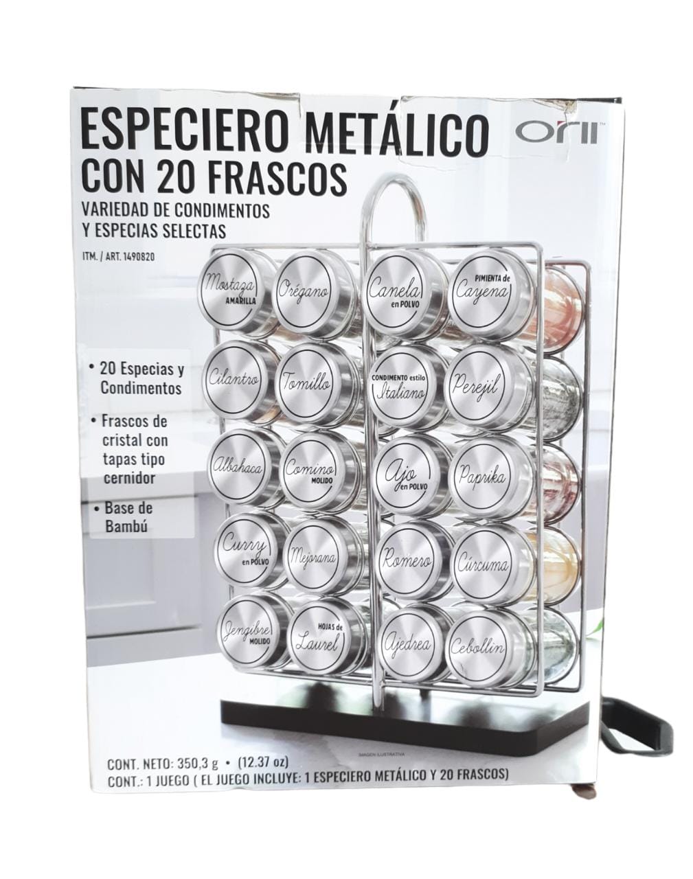 Especiero Moderno 20 Especies Para Cocina Rack Metal Cristal