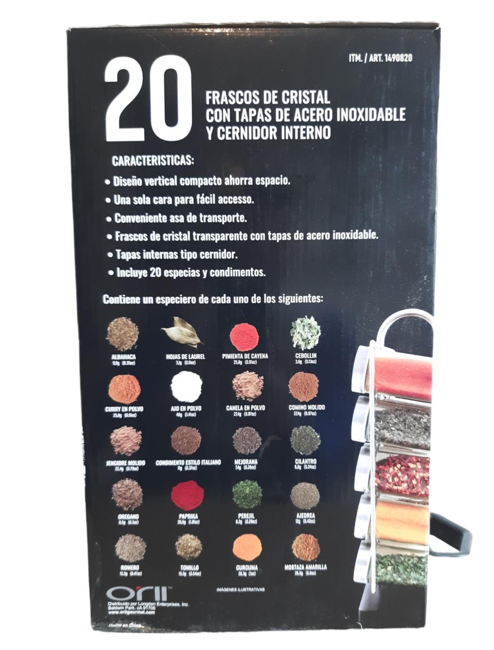 Especiero Moderno 20 Especies Para Cocina Rack Metal Cristal