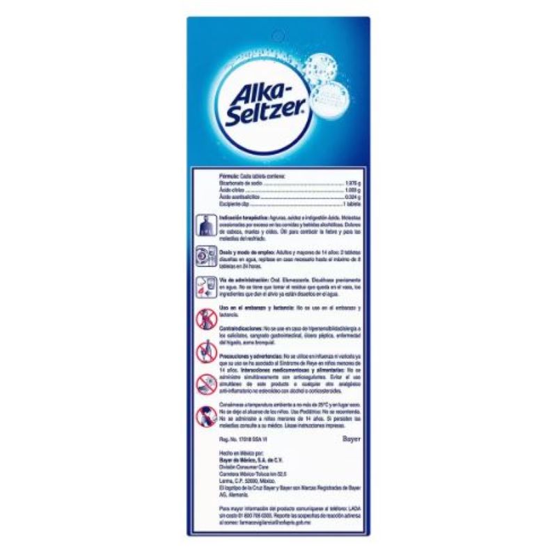 Tabletas Efervescentes Alka Seltzer 500806 100 Pzas