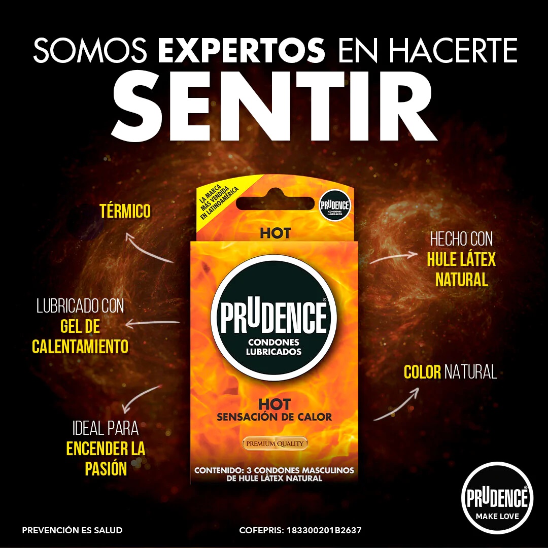 Cartera De 3 Condones Prudence Hot Lubricado Con Gel Termico