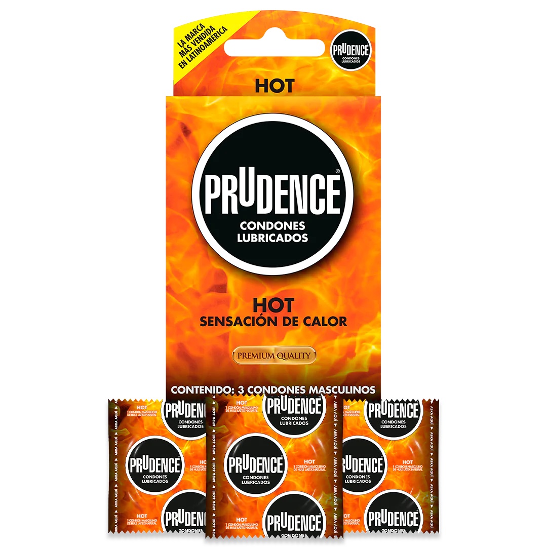 Cartera De 3 Condones Prudence Hot Lubricado Con Gel Termico