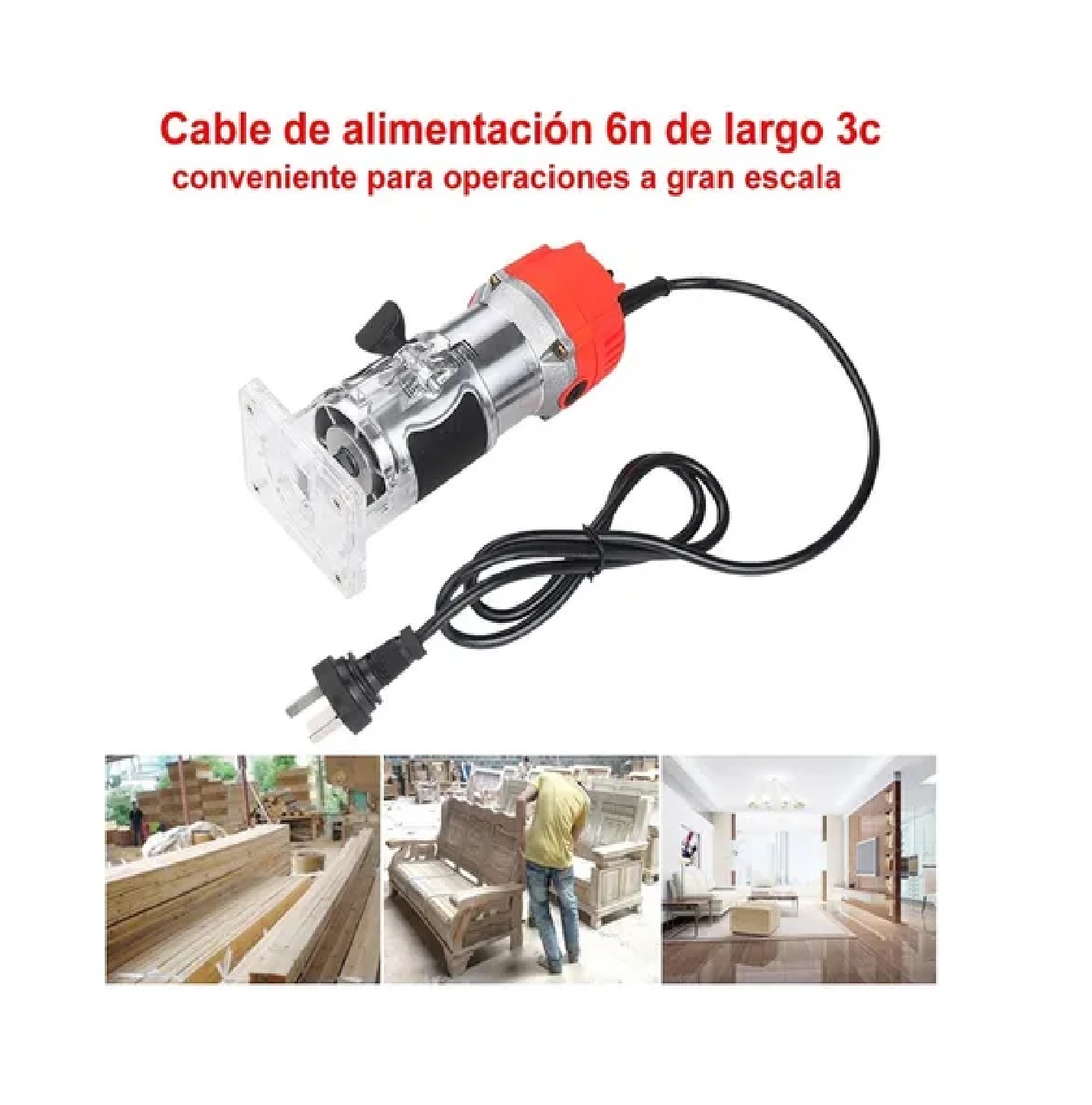 Router Rebajadora Bordes Madera Eléctrico Roja