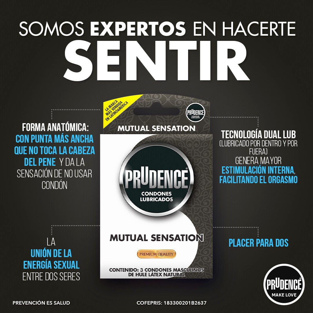 3 Condones Prudence Mutual Sensation Con Doble Lubricación