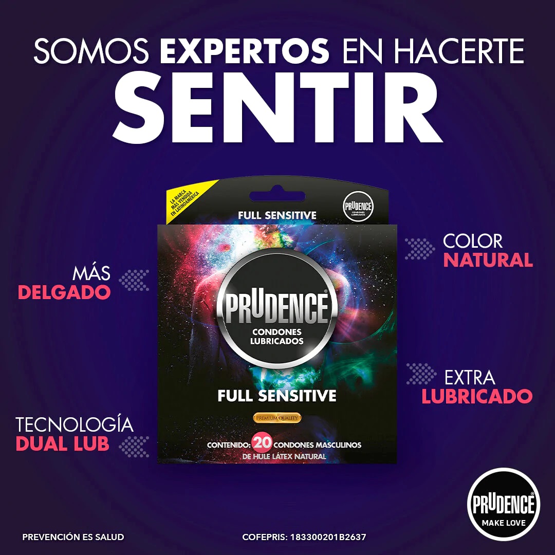 Caja con 20 Condones Prudence Full Sensitive, Doble Lubricación