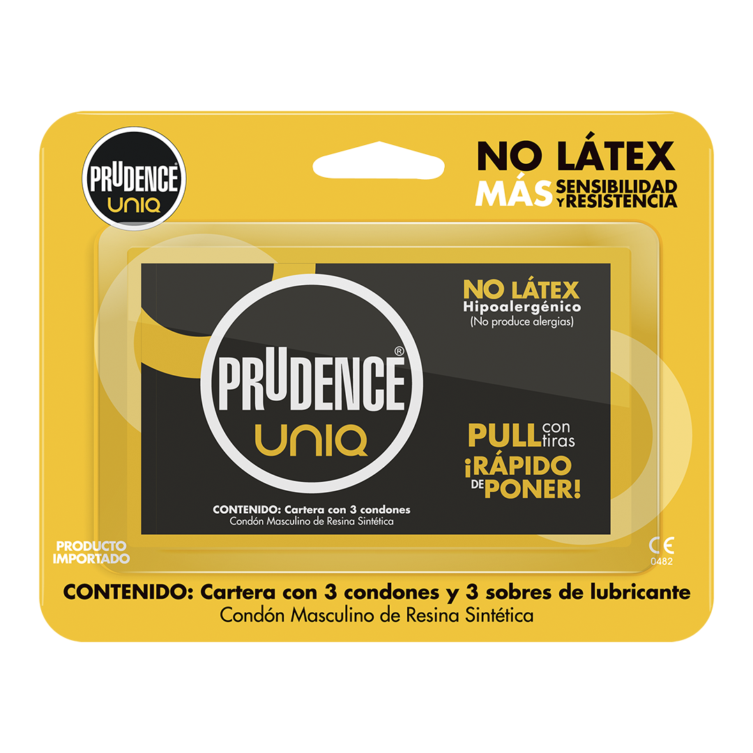 3 Condones Prudence Uniq De Resina Sin Látex + 3 Lubricantes