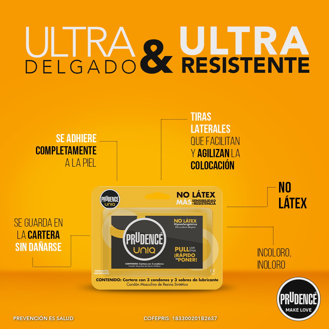 3 Condones Prudence Uniq De Resina Sin Látex + 3 Lubricantes