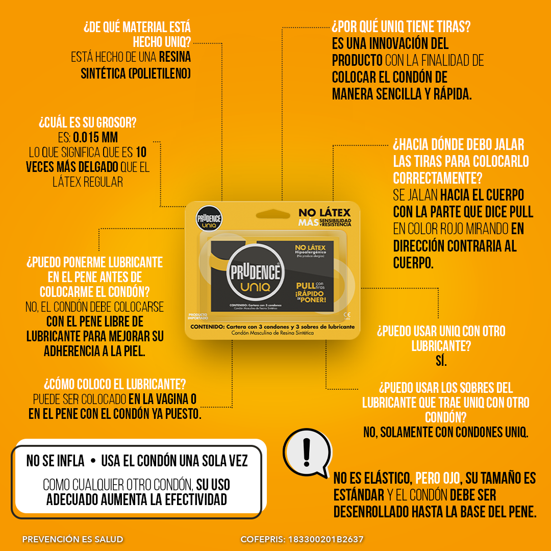 3 Condones Prudence Uniq De Resina Sin Látex + 3 Lubricantes