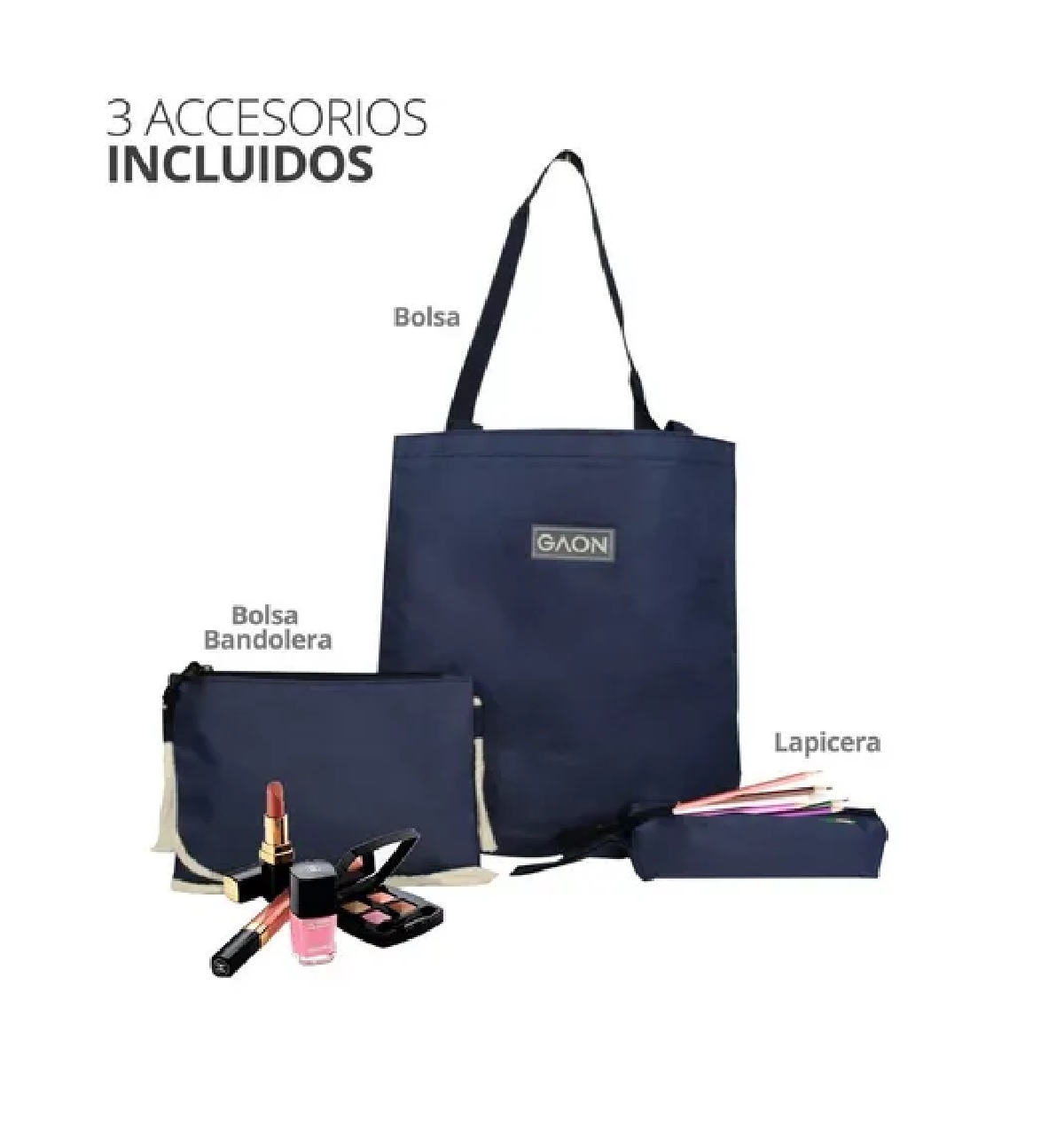 Mochila Escolar Bolsa y Lapicera Juvenil Azul