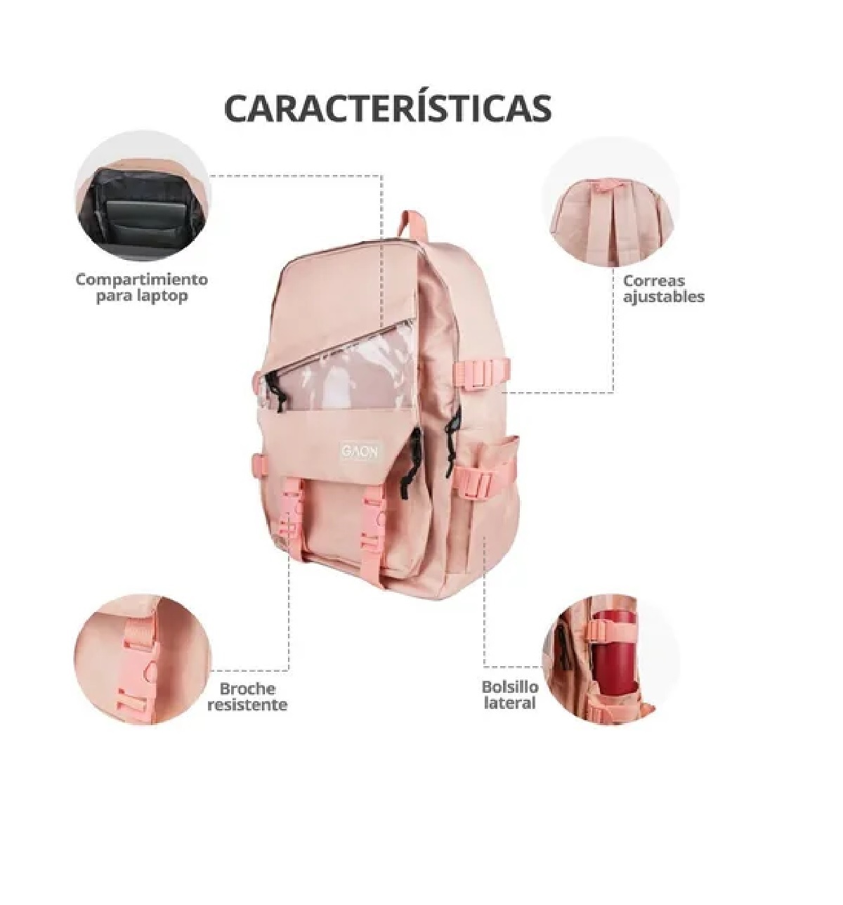 Mochila Escolar Bolsa y  Lapicera Juvenil Rosa