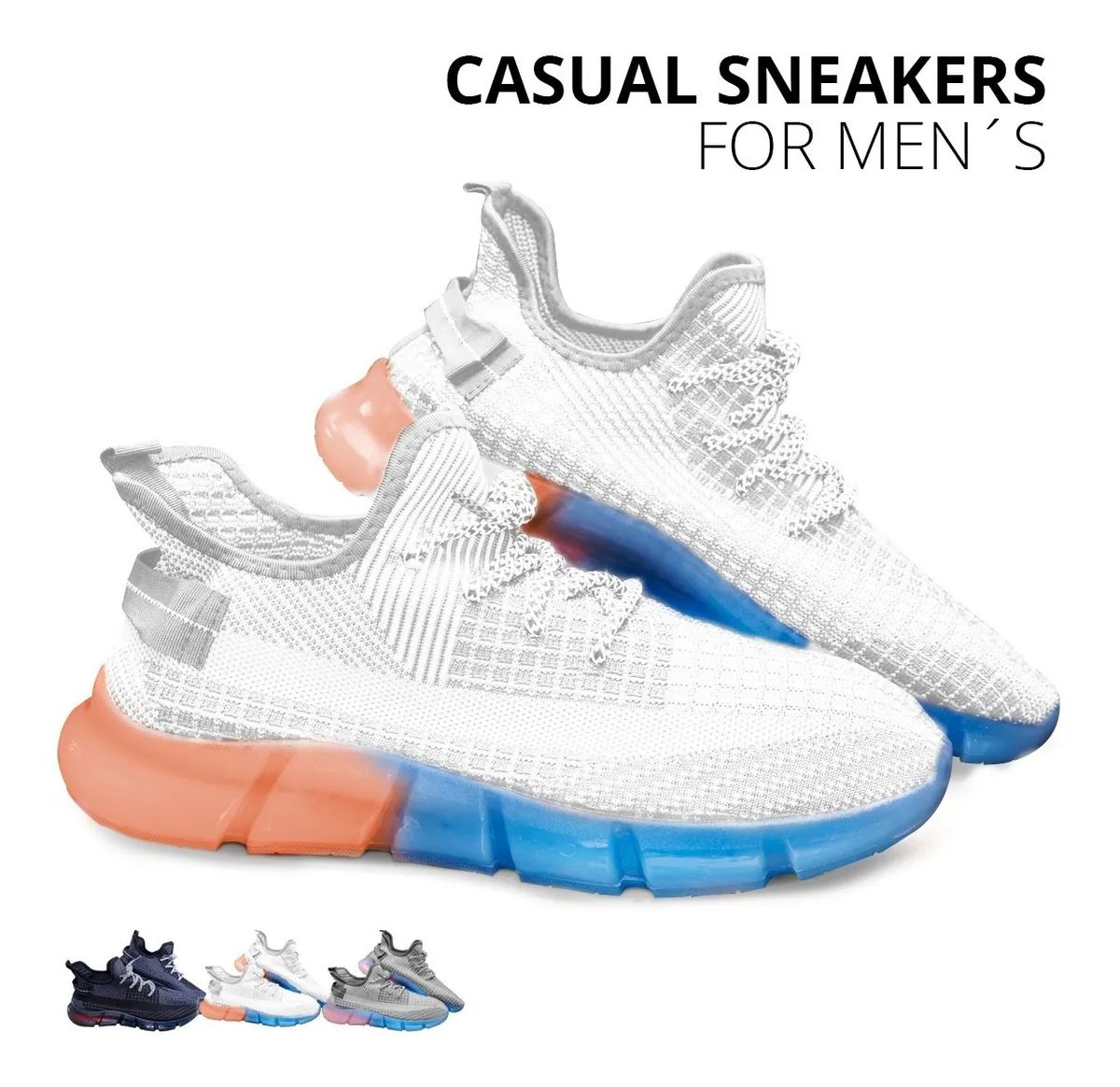 Tenis De Hombre Sneakers Deportivos Calzado Casual Moda Gaon Blanco con Suela de Colores